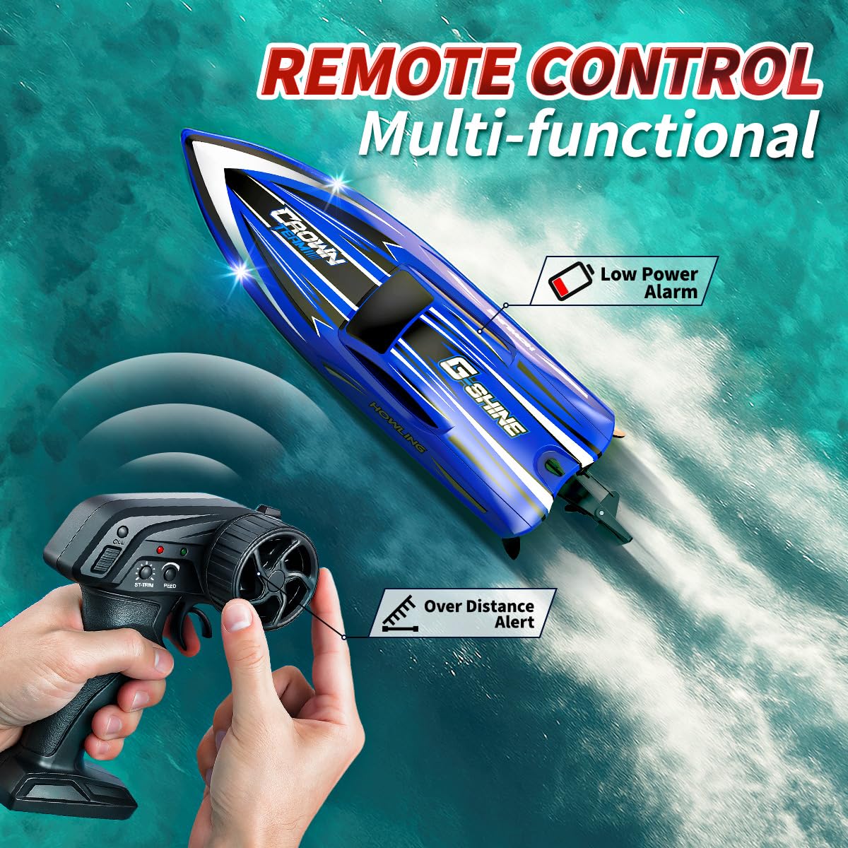 Barco teledirigido RC 35 km/h,barco de control remoto rápido e impermeable 2.4GHz,LED, Función de volteo,alarma de batería y alcance,2 baterías ,para niños y adultos, piscina y lago,Regalos divertidos