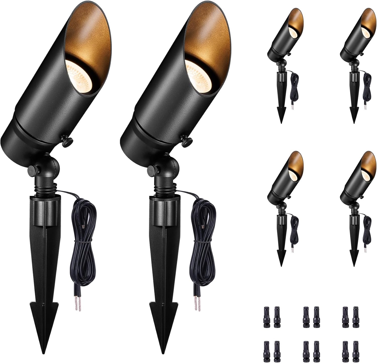 Landscape Spotlight - Soft & Natural White Selectable Setting Up Lights, 12V Outdoor Low Voltage Spot Lights, Stretchable Shroud Wired LED, Waterproof Aluminum Black for Patio Wall 6 Pack