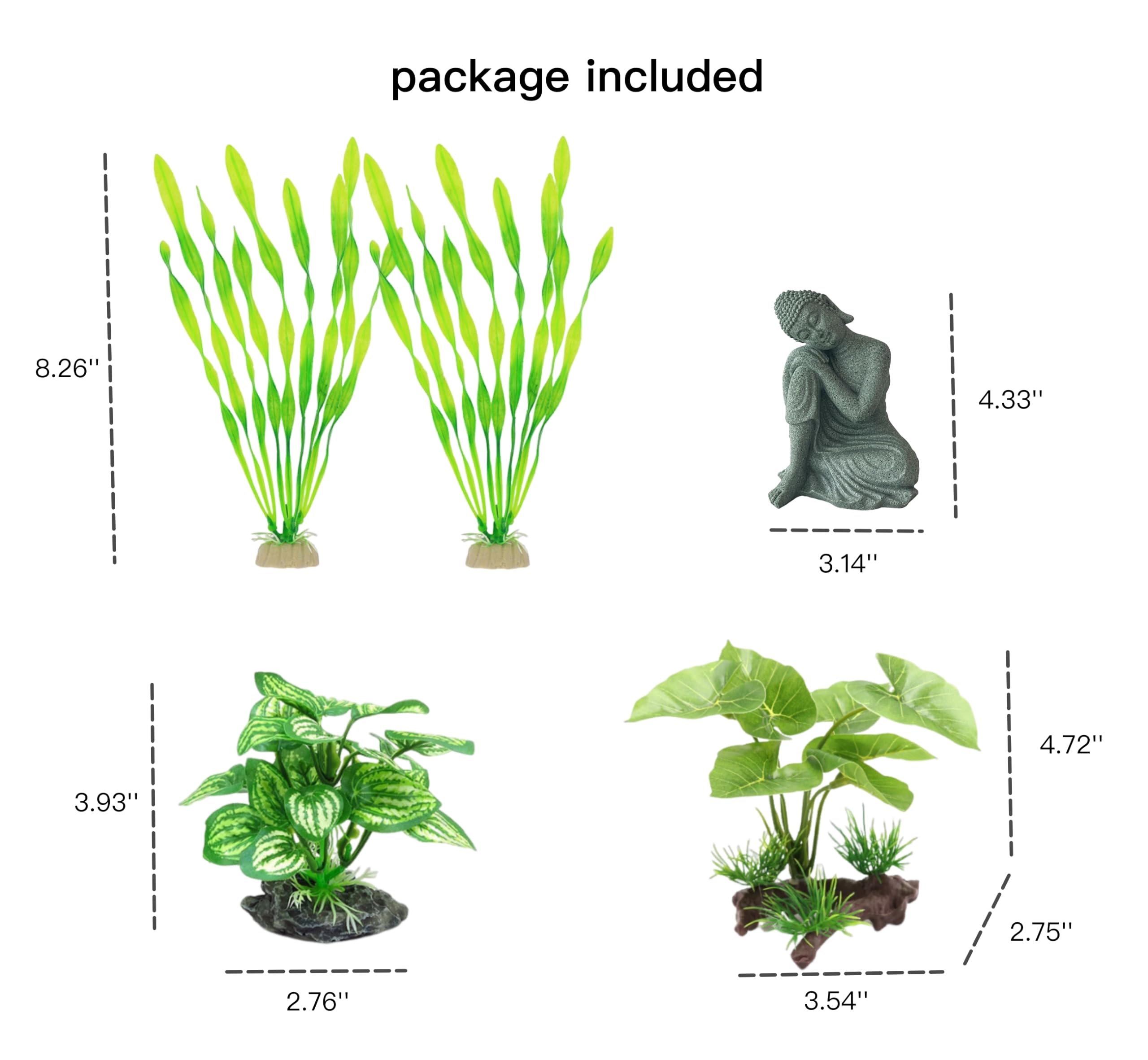 YZHZOM Fish Tank Decorations Set - Aquarium Buddha Statue Decorations, Plastic Plants Set, Betta Fish Tank Accessories