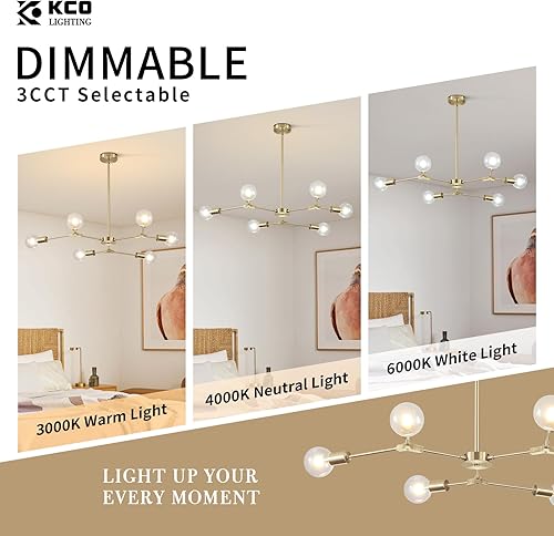 Miniatura 38 de KCO Lighting Modern Sputnik - Lámpara colgante de latón cepillado, lámpara industrial empotrada, lámpara colgante ajustable para sala de estar