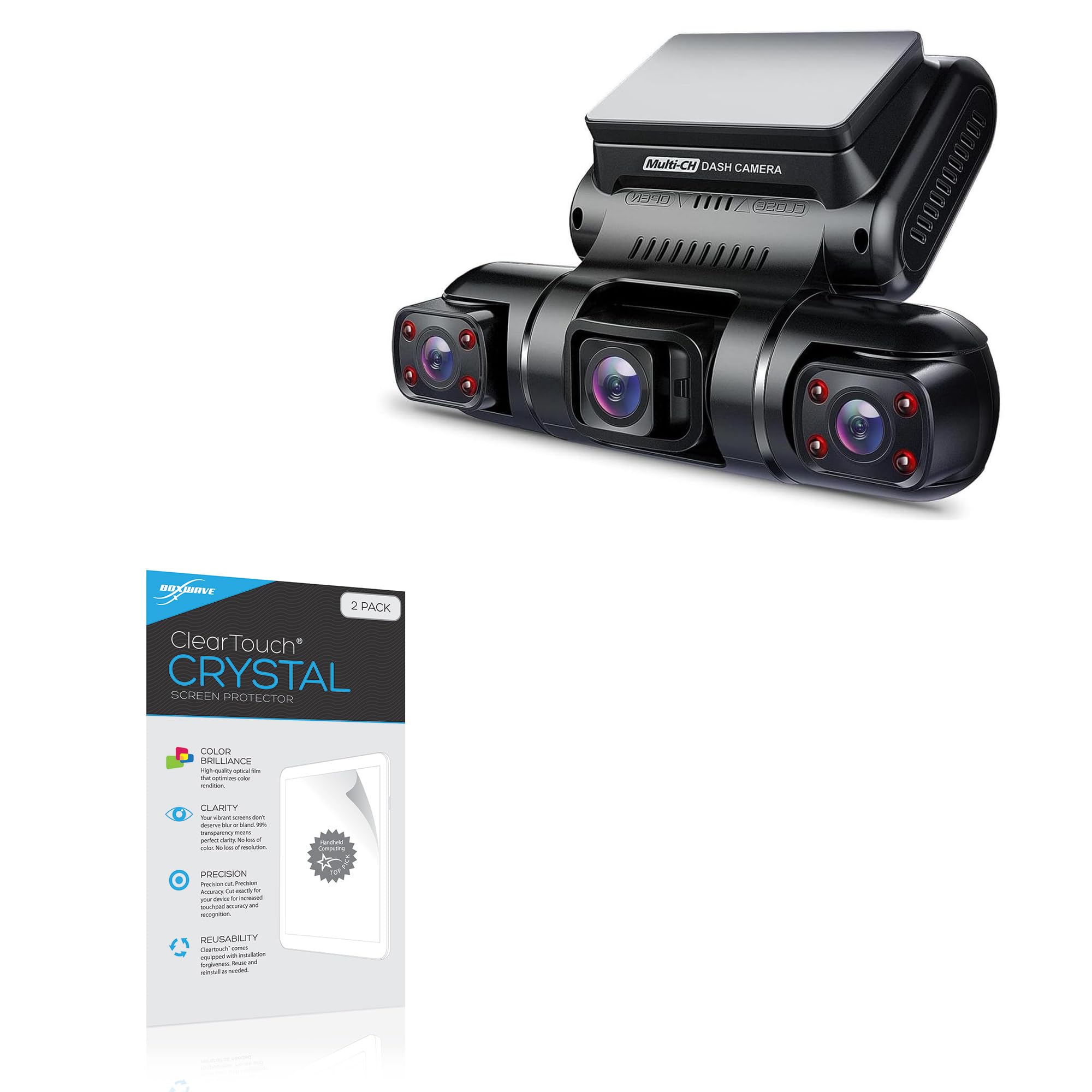 BoxWave Screen Protector Compatible with PRUVEEO D90-4CH Dash Cam - ClearTouch Crystal 2-Pack HD Film Skin - Shields
