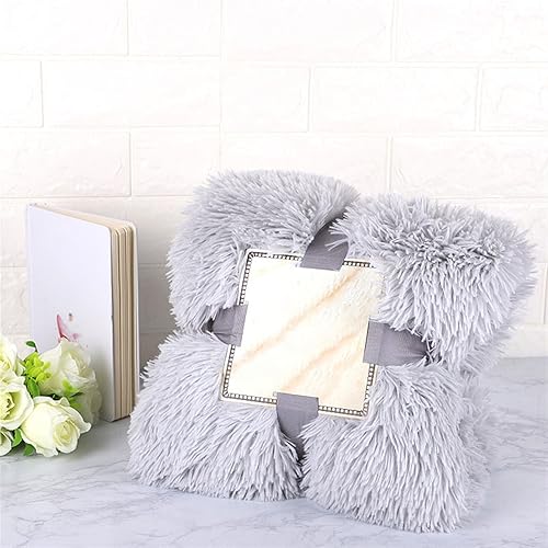 Manta de piel sintética súper suave y peluda para cama, mullida y acogedora manta ligera de felpa cálida para sofá, sofá, gris, 63 x 79 pulgadas