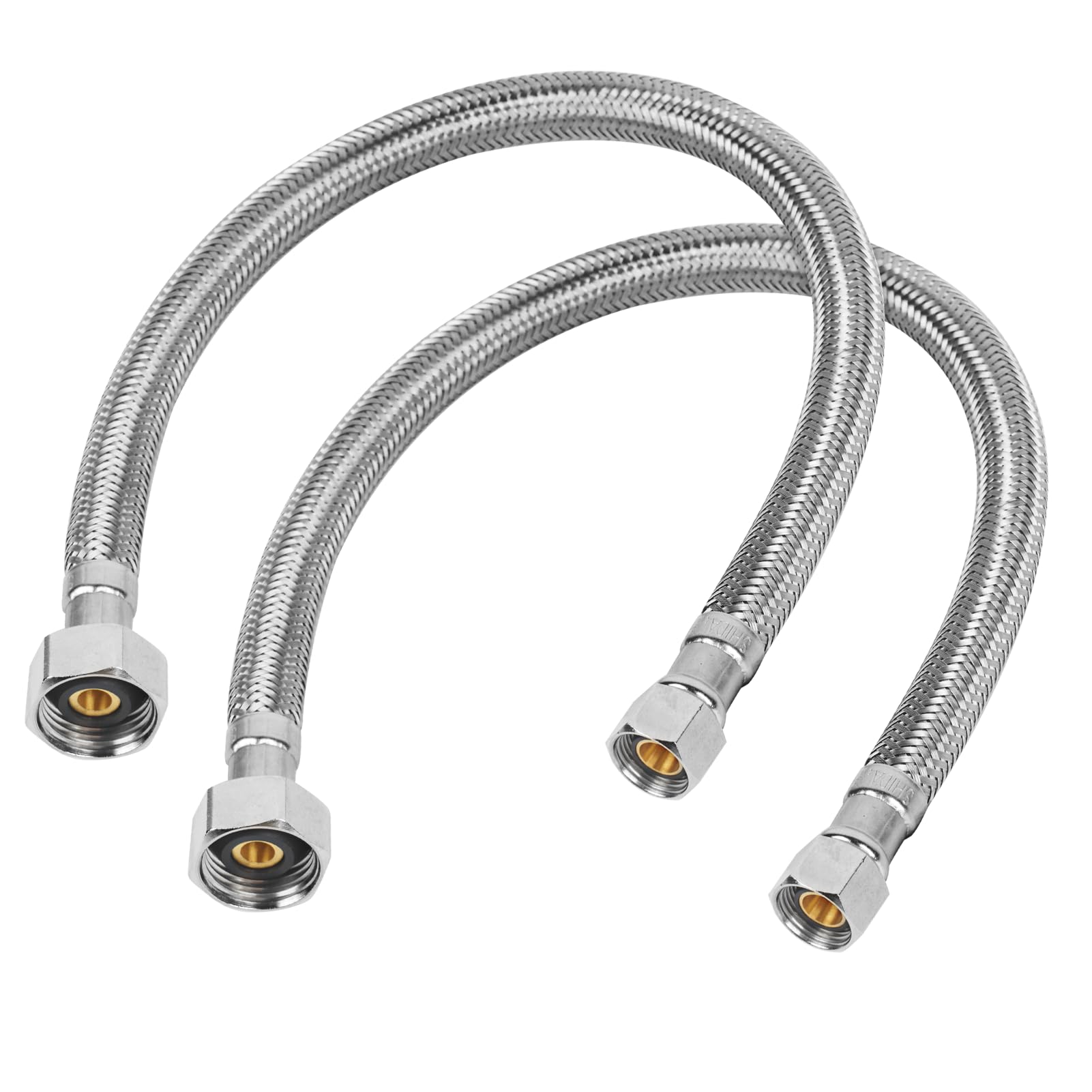 16" Faucet Supply Line, 3/8" Comp x 1/2" FIP Stainless Steel Kitchen Faucet Hose Connector, For Small Kitchen Sink with Short Distance (2-Pack)