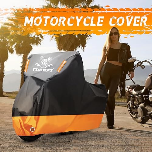 Miniatura 7 de Funda para motocicleta, impermeable para todas las estaciones, protección de refugio para scooters interiores y exteriores con 2 tiras reflectantes