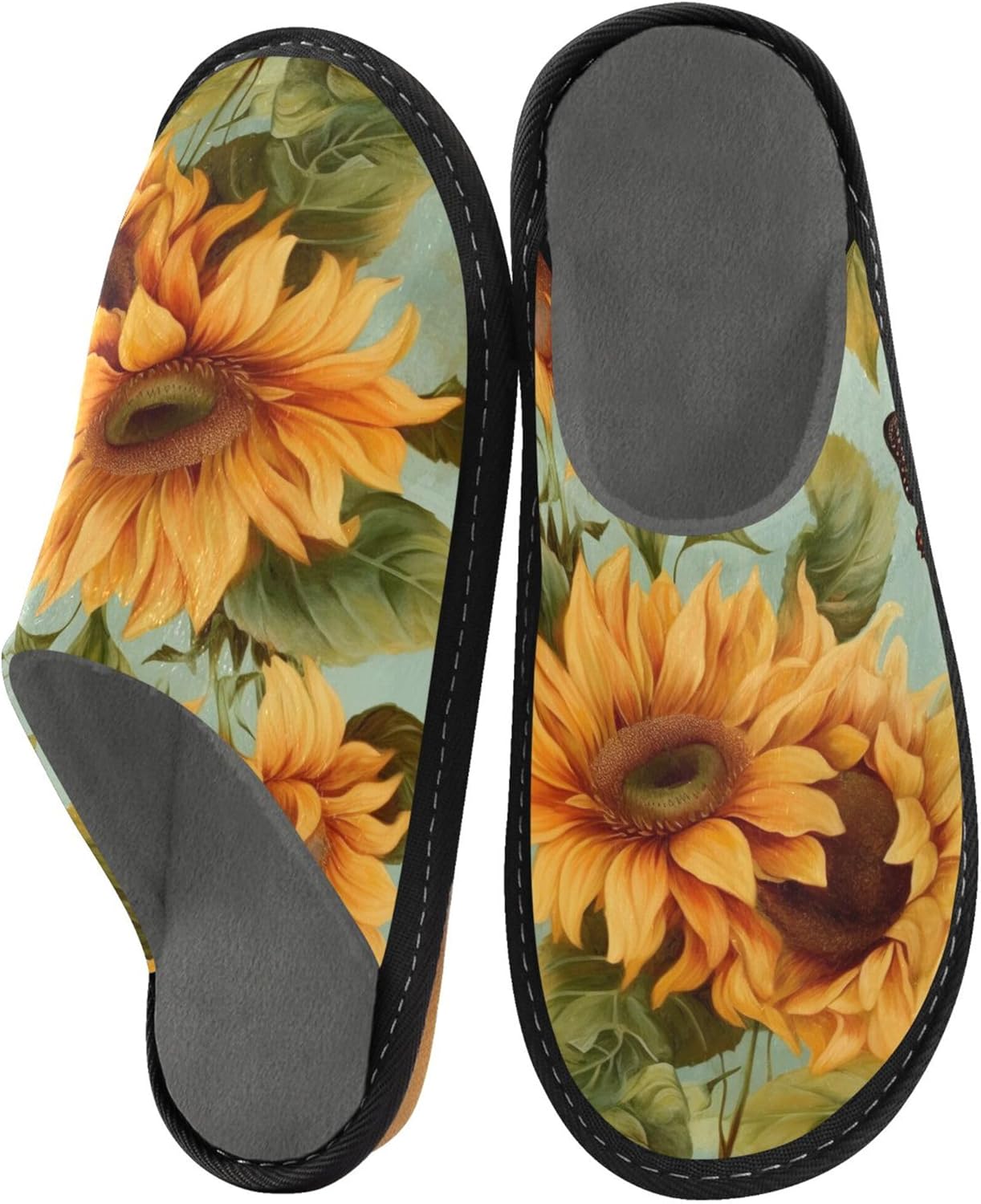 Sunflower Butterfly House Slippers – Cozy Fuzzy Slippers for Guests, Washable & Disposable, Perfect for Shoeless Home, Spa & Hotel Use A110386