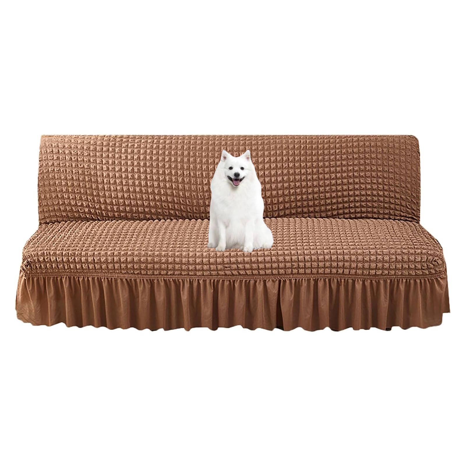 Housse futon sans accoudoirs extensible seersucker anti-plis pour grand canapé convertible
