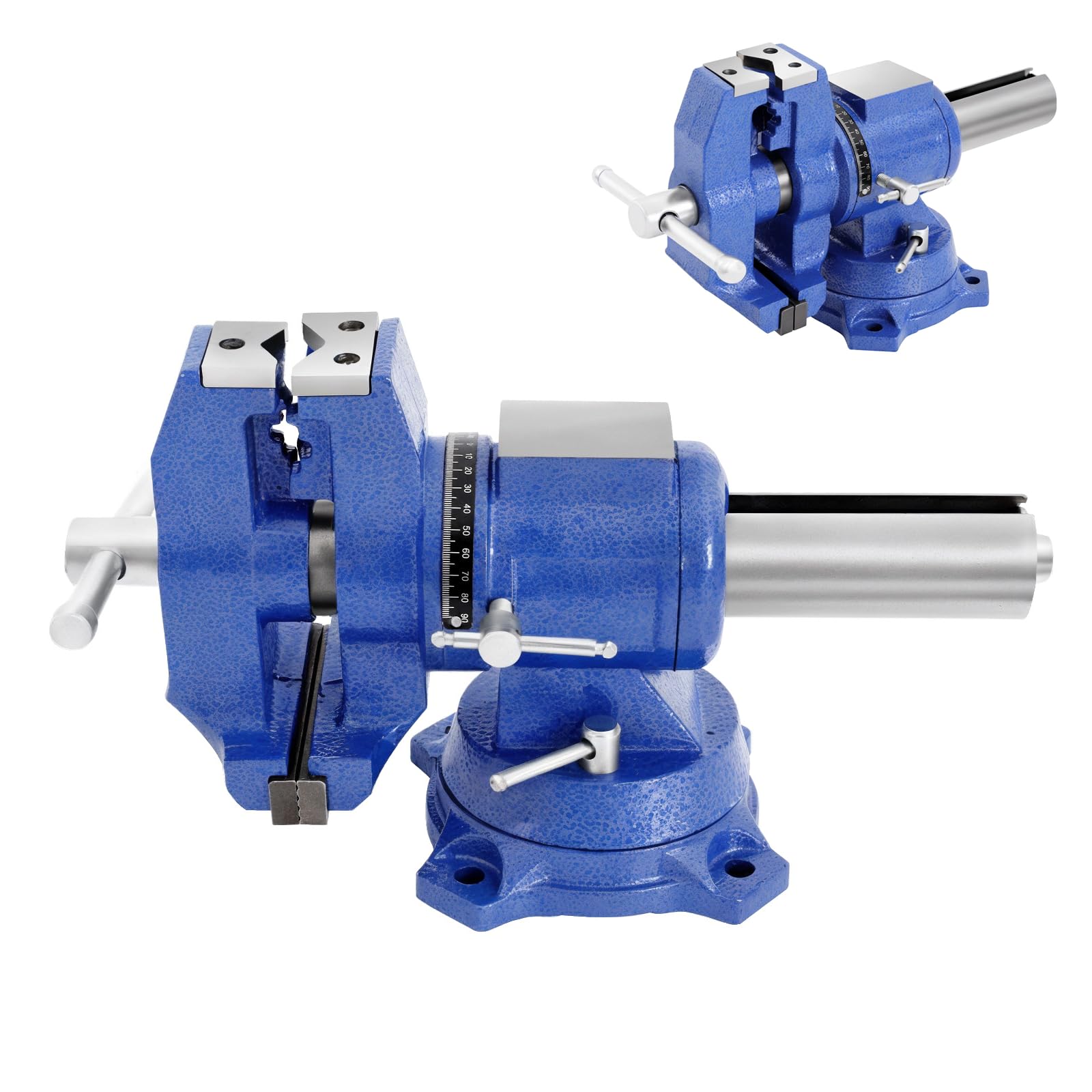Schraubstock 4" 100MM, Sphäroguss Blau Stahlbacken Drehbar 360° Zweiachsig Tischschraubstock Mehrzweck Professionelle Drehbacken Parallelzange für Tischlerei Handwerk Elektronik Schweißen