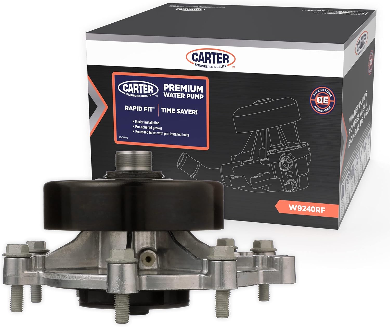 Carter Fuel Systems Rapid Fit Pre-Mounted New Replacement Water Pump For 1999-2013 3.7L & 4.7L Dodge (Dakota, Nitro, Ram), Jeep (Grand Cherokee & Liberty), and Mitsubishi Raider (W9240RF)
