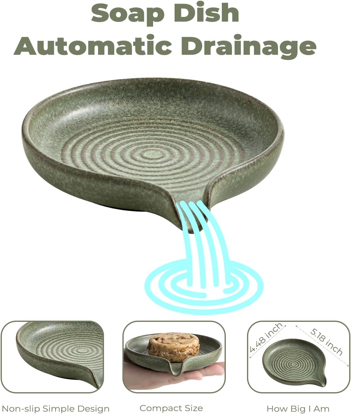 Zoeeker Soap Dish, Ceramic Soap Holder with Waterfall Design for Shower
