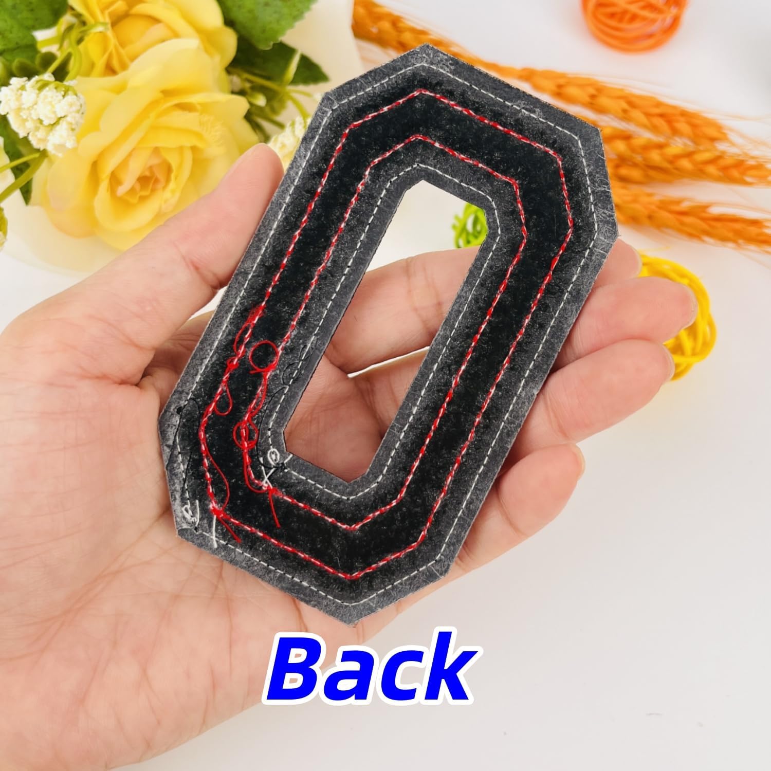 1 PCS 4.0" Red Chenille Number Patch with Black Edge, Iron on Patches for Hats Clothes Bags Backpacks Jeans Jackets, Pair with Initial Patches Large Varsity Letter. (Red 0) image 4