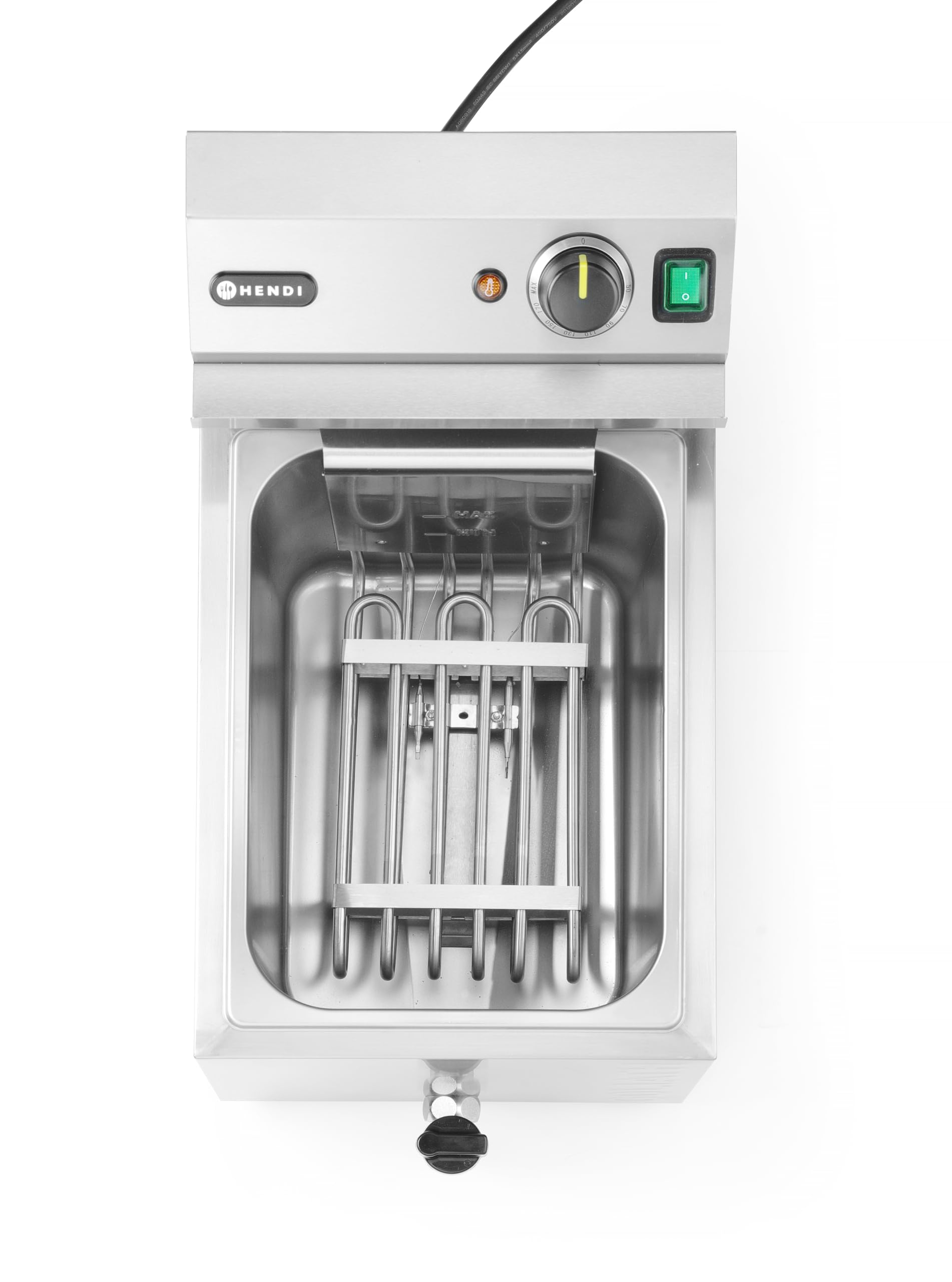 MBH - Freidora industrial eléctrica XL 10 litros 10 KW alta potencia GOLIATH para hostelería. Freidora profesional profunda con grifo para bar y restaurante.