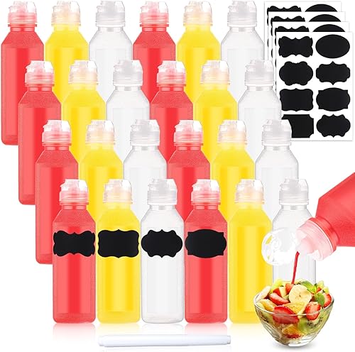 Suclain 24 botellas exprimibles para condimentos, 24 etiquetas de tiza y 1 bolígrafo, botellas de salsa recargables para condimentos, aceites, miel,