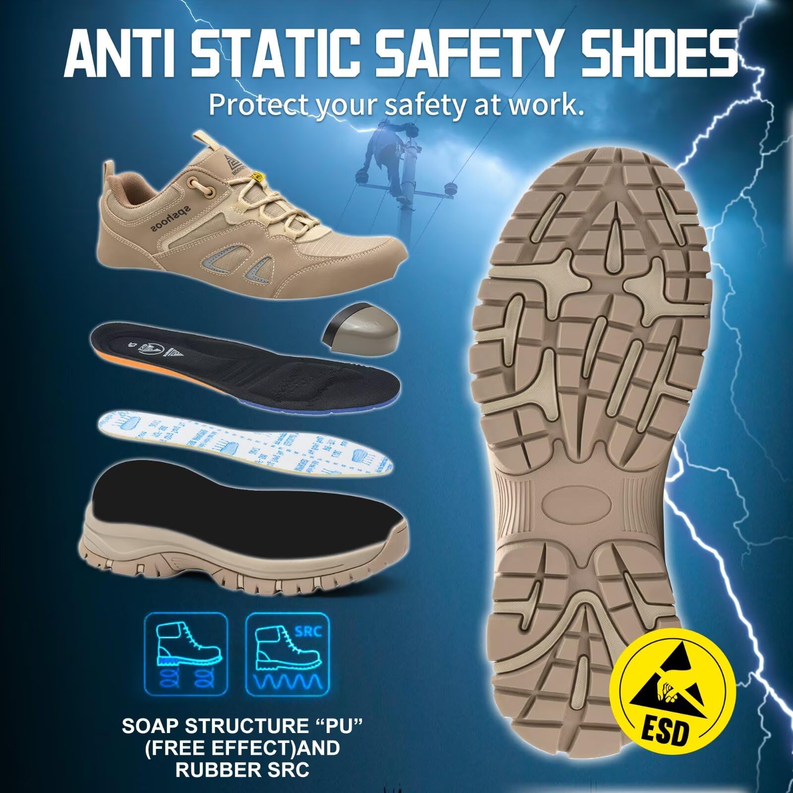 Scarpe Antinfortunistiche Uomo Donna S1P Scarpe da Lavoro ESD Leggere Antiscivolo con Punta in Acciaio Traspiranti Comode