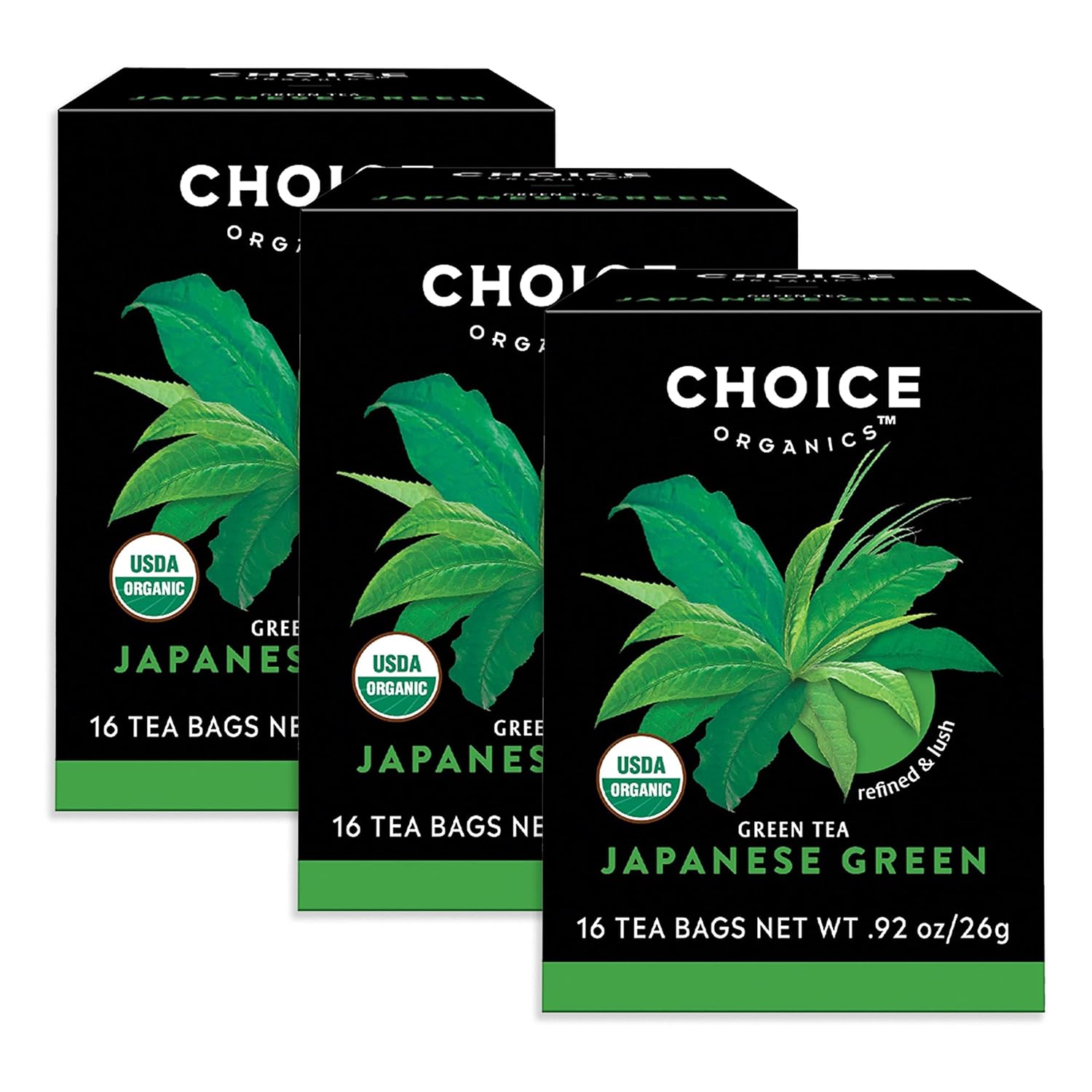 Choice Organic Teas Green Tea, 3 Boxes of 16 (48 Tea Bags), Premium Japanese Green