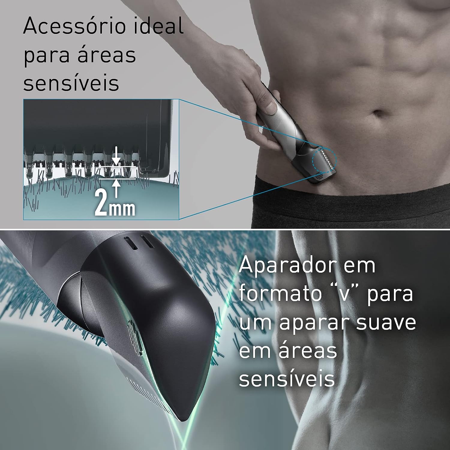 Aparador de pelos corporais para homens Panasonic V-Razor, aparador elétrico de uso seco/molhado, sem fio, com 2 acessórios, barbear multidirecional em áreas sensíveis - ER-GK80-S (Preto)
