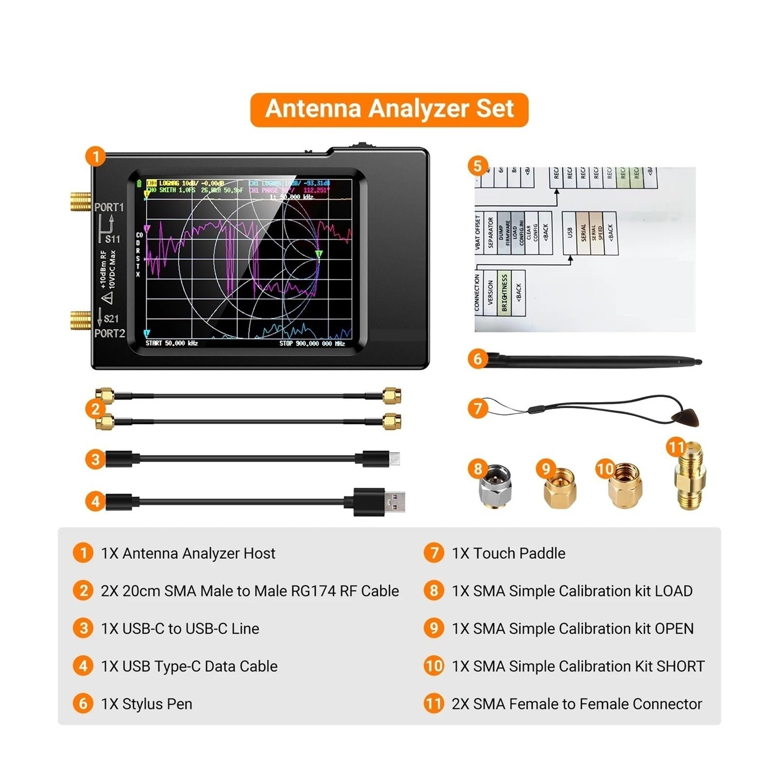 Antennenanalysator, Vector Network Antennenanalysator 10 kHz-1,5 GHz MF HF VHF UHF mit Shell SD-Kartensteckplatz unterstützt 32G Digital VNA-H Tester,für die Netzwerkkabeldiagnose