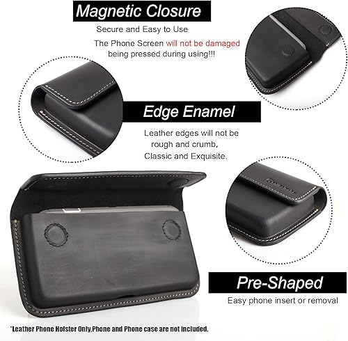 Miniatura 3 de Gentlestache Funda grande de cuero para iPhone 14 Pro 13 Pro, funda con tapa para Galaxy S23 S22, soporte para cinturón con clip, funda protectora