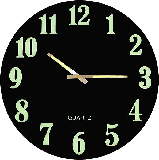 Lulu Decor, 22 Slim Wall Clock with Modern Black Glass Dial, Glow in The Dark Hands and Arabic Numbers (Battery Operated)