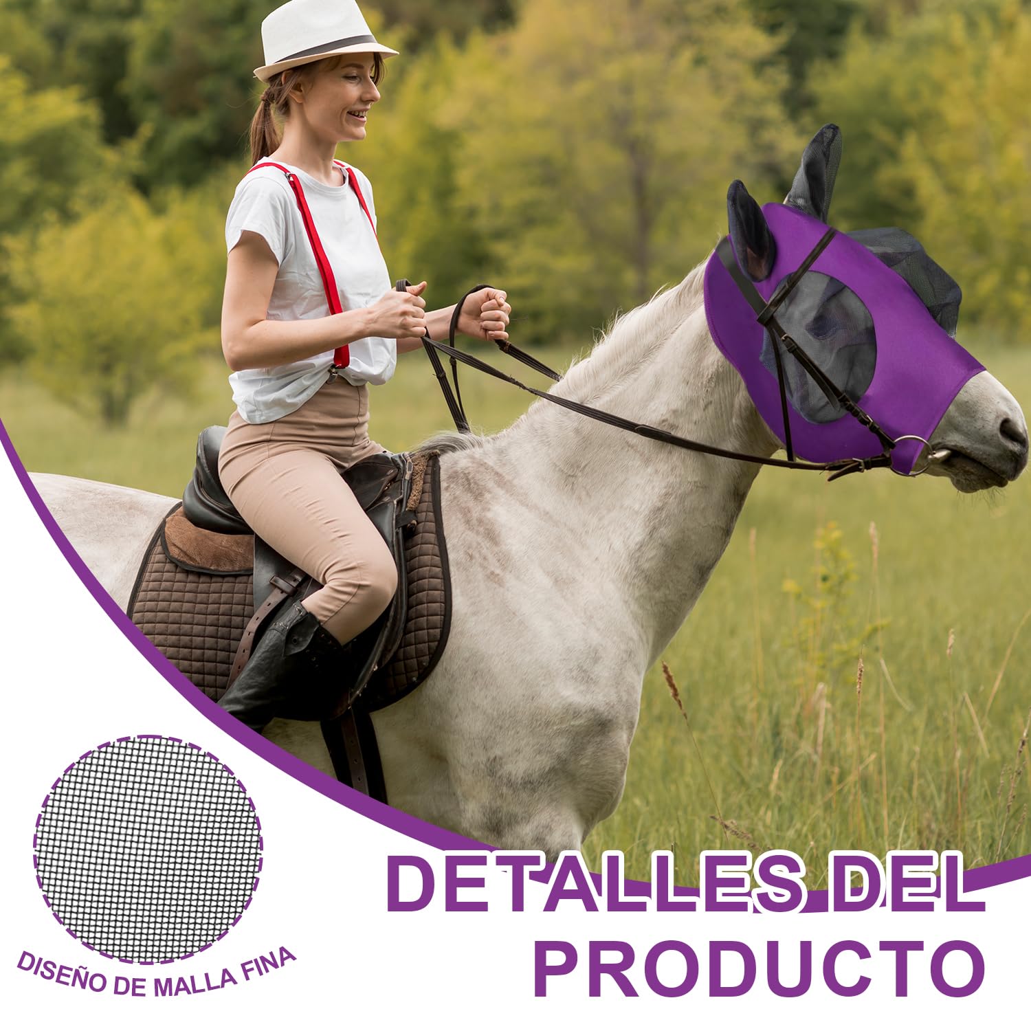 Voarge Máscara de Mosca de Caballo Transpirable Antimosquitos Morado M