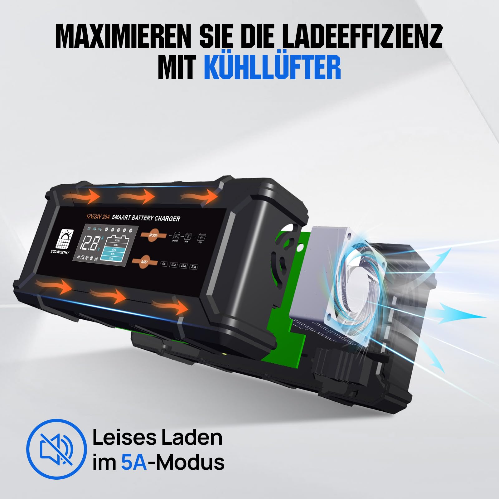 ECO-WORTHY LiFePO4 Bluetooth 12 V 100 Ah con Caricabatterie 12/24 V 20 A, batteria al litio 12 V 100 Ah con protezione BMS a bassa temperatura per camper, barche, roulotte