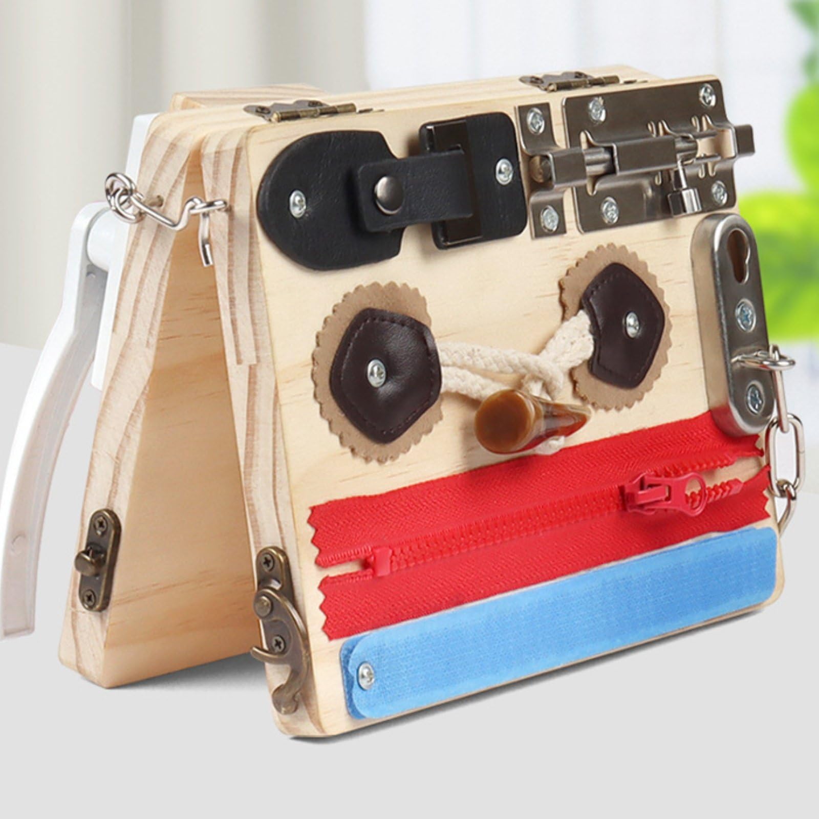 Children Learning Board Tablero Educativo Infantil de Actividades Sensorial de Madera con Zippers Botones y Hebillas
