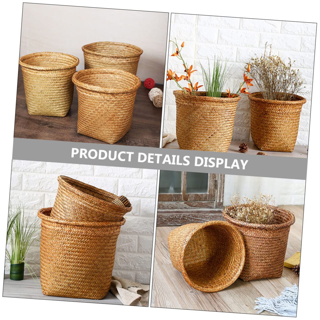 Beavorty 2pcs Decorative Woven Wastebasket Round Trash Bins for Bedroom and Home Organization Stylish Storage Baskets for Multi-Purpose Use