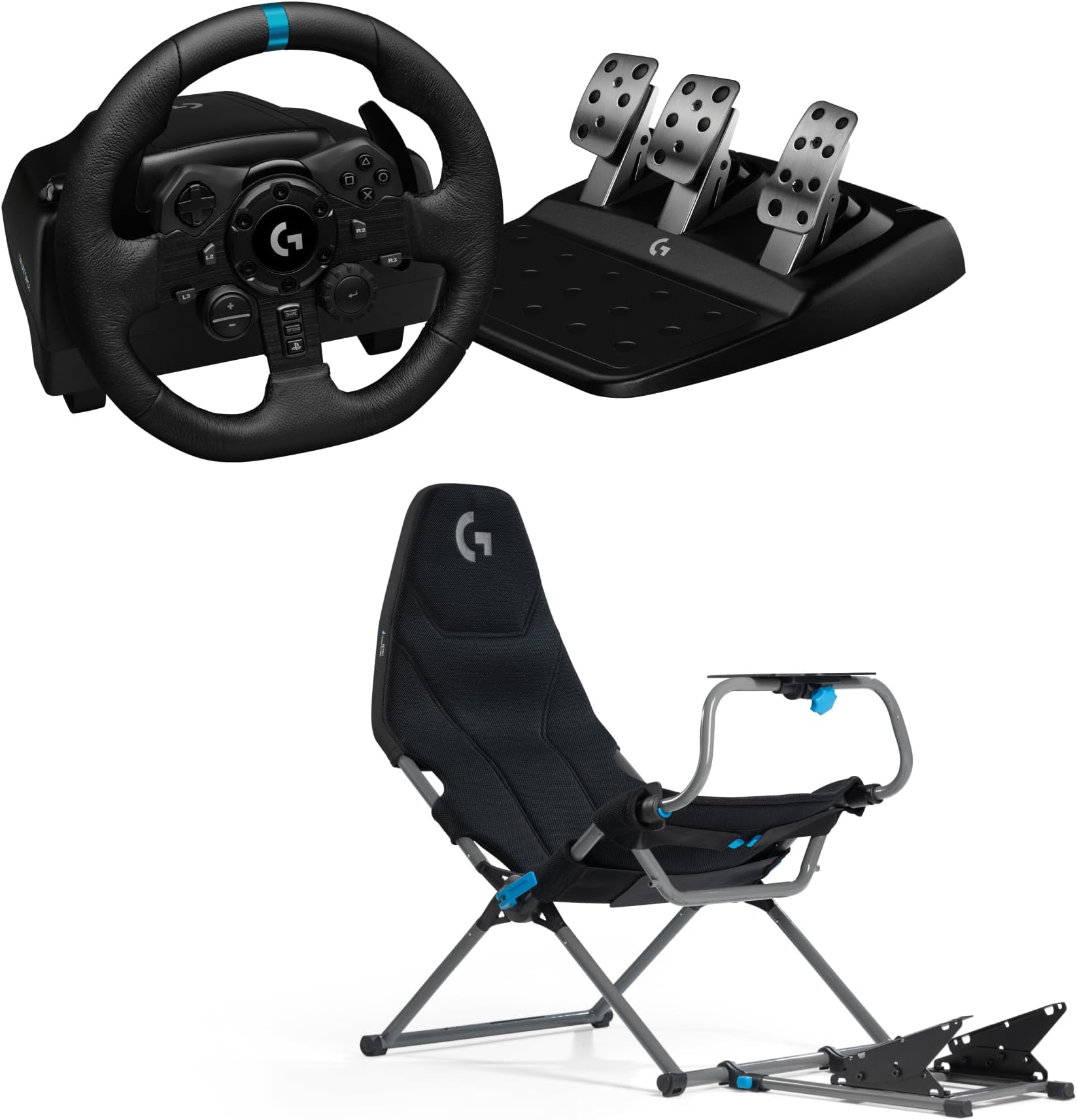 Logitech G923 Racing Wheel and Pedals, Sim Steering Wheel with TRUEFORCE Force Feedback & Pedals + Playseat Challenge X, Logitech G Edition - For PS5, PS4, PC, Mac - Black