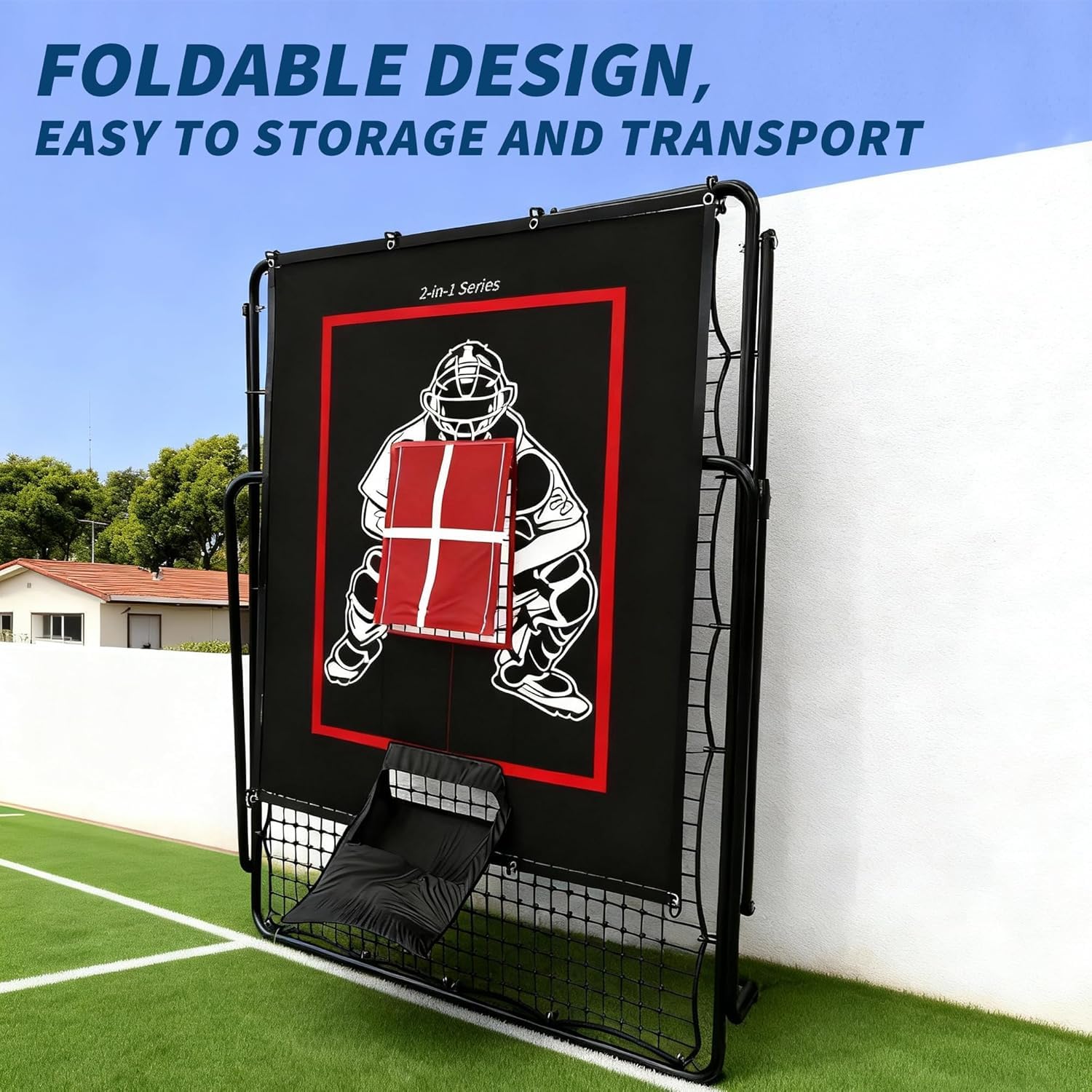 Baseball Rebounder Netz, 155 x 111 cm, Mit 9-Loch-Ziel, Verstellbarer Bounce-Back-Trainer, Strike-Zone-Übungsnetz Für Softball Und Baseball, Trainingsgerät Für Den Garten