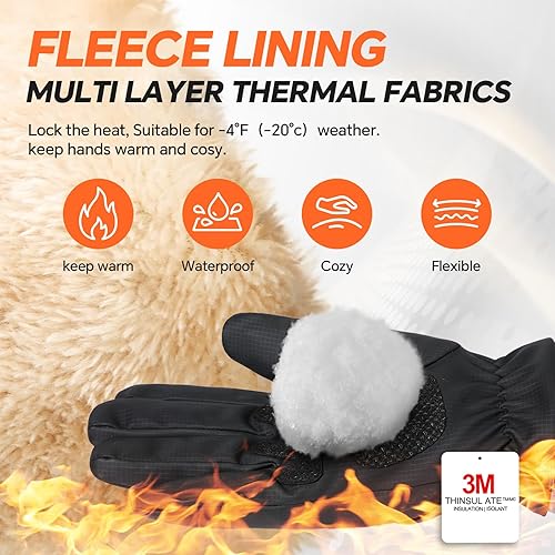 Miniatura 2 de Guantes de invierno impermeables y resistentes al viento para hombres y mujeres, térmicos cálidos para clima frío, agarre de nieve para pantalla