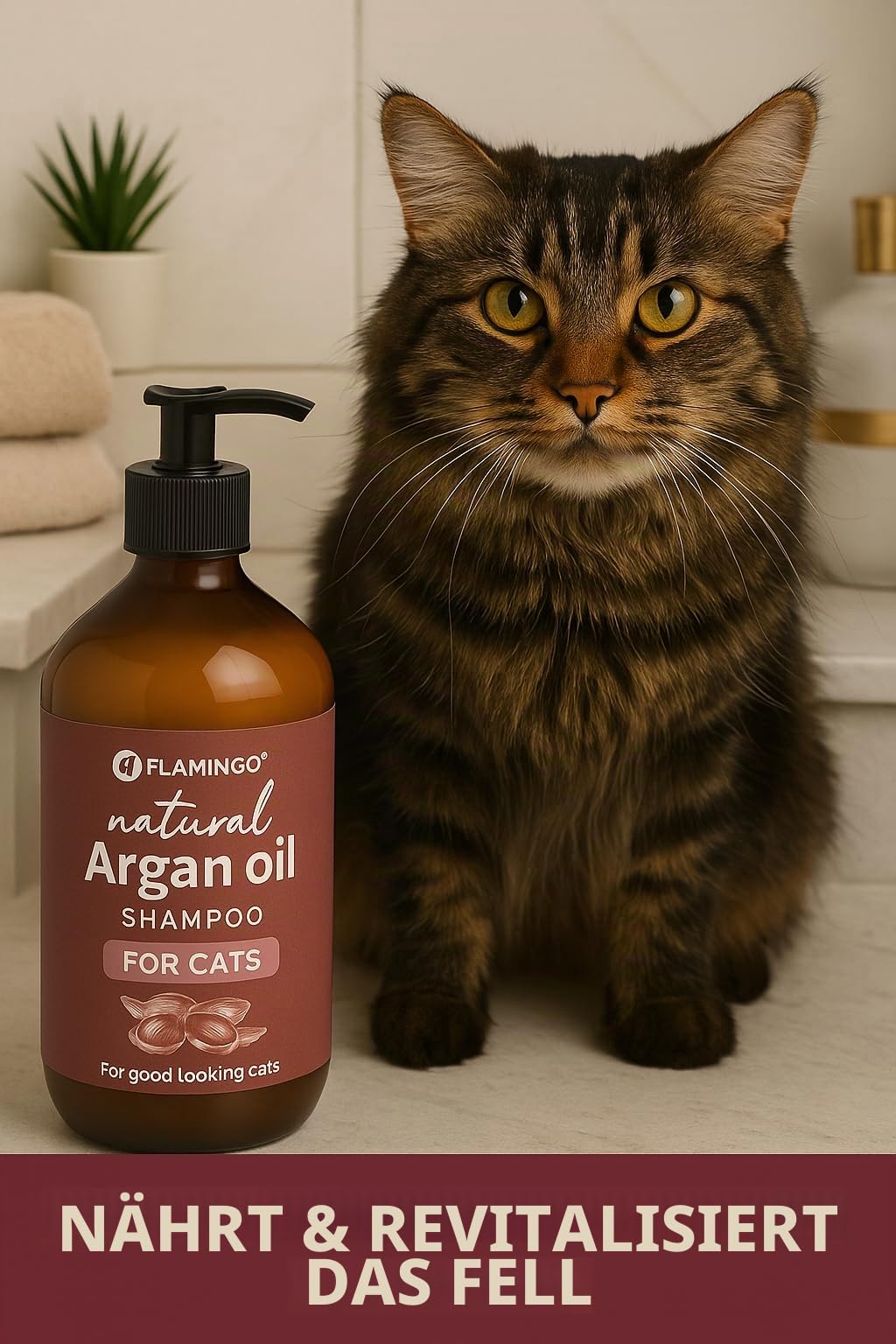 Flamingo Natürliche Katzenshampoo – 500 ml, Sanft, Feuchtigkeitsspendend, Pflegeshampoo für das Fell