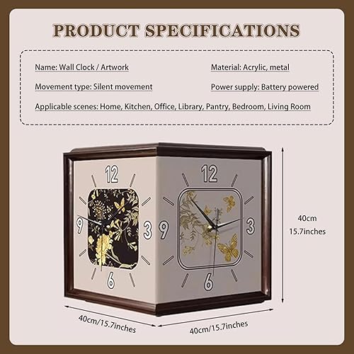 Miniatura 2 de Clock Farmhouse Double Sided Wall Clock, Retro Butterfly Flying Pattern Corner Clock Wall Decoration for Living Room Bedroom Corridor School Hotel