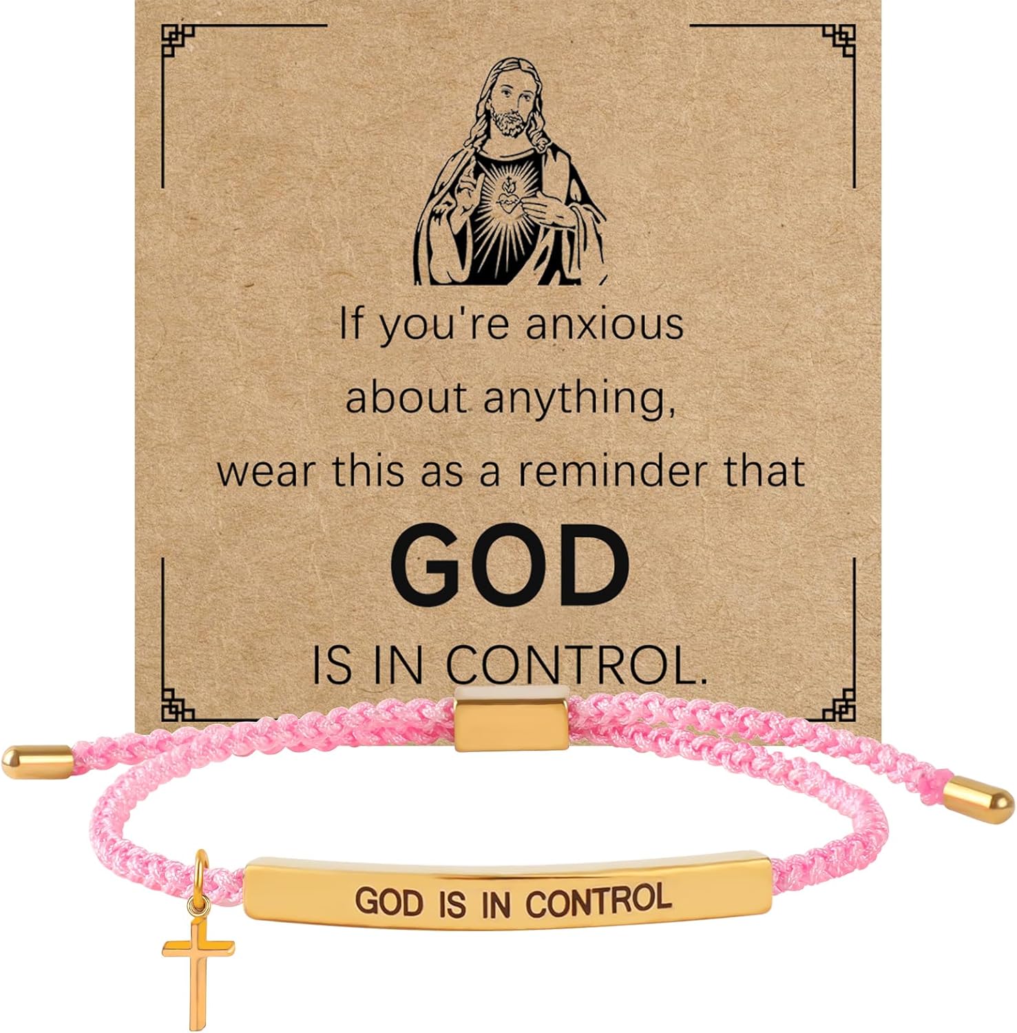 God Is In Control Bracelet Inspirational Bracelets For Women Men Adjustable Braided Stainless Steel Engraving Tube Cross Bracelet Faith Christian Birthday Festival Gifts Jewelry