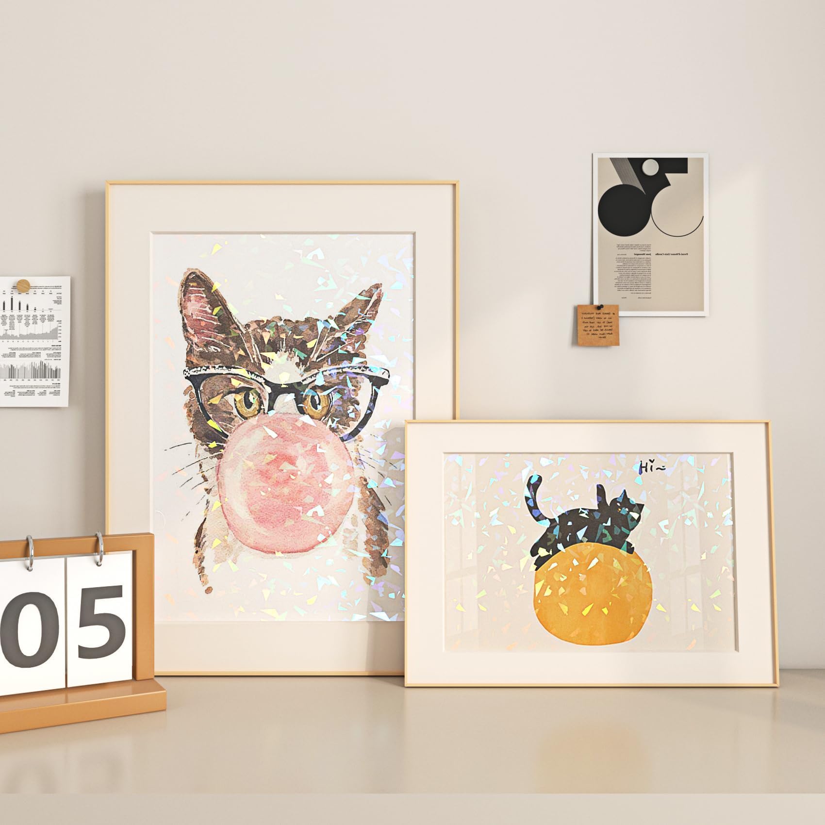 LACHEERY Pellicola Olografica Glitter con Motivo Vetro Carta Olografica Adesiva Trasparente 40cm x 700cm Vinile Permanente Impermeabile Pellicola Adesiva Colorata Lucido per DIY Regalo Decorazione