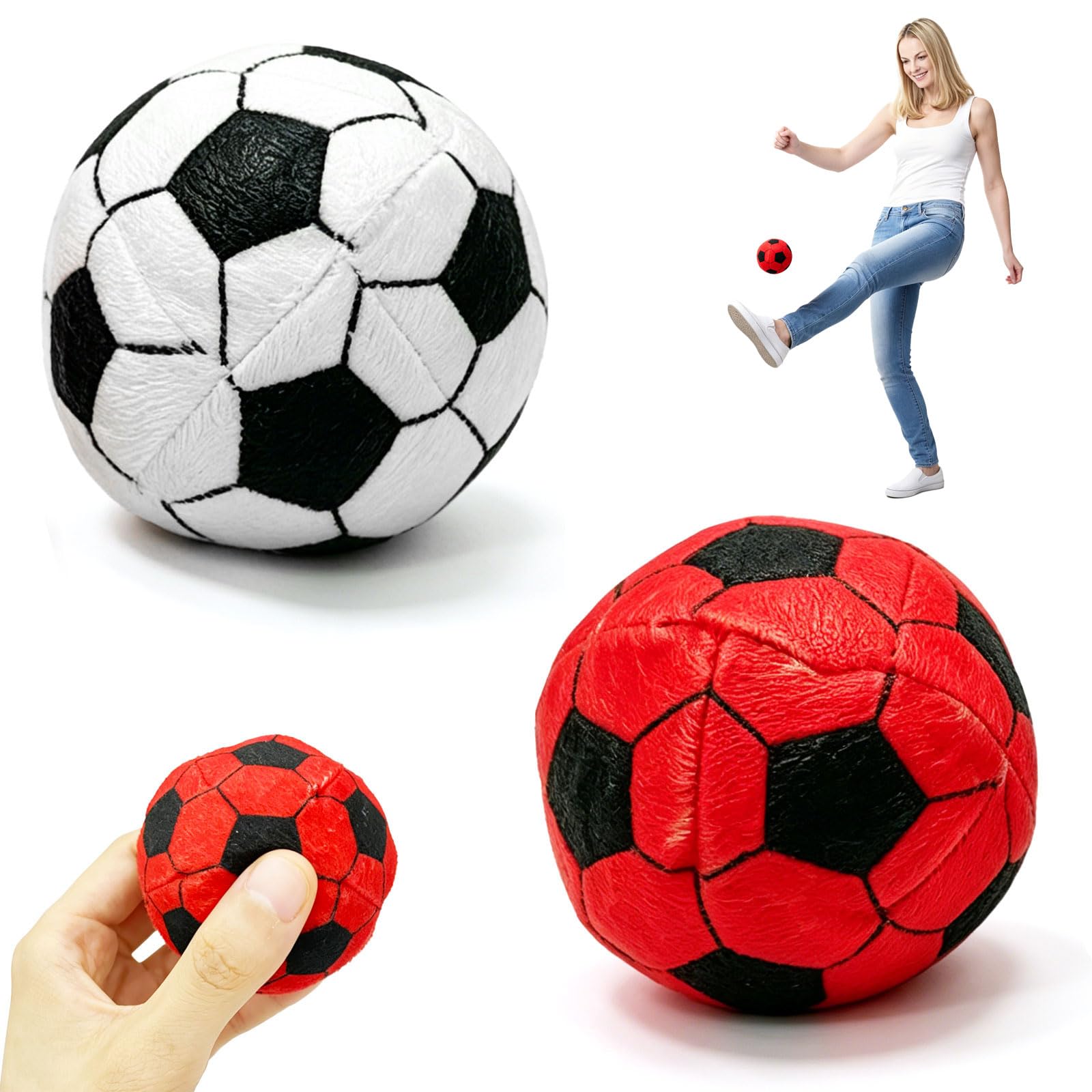 Photo 1 of 2 Pack Soccer Hackys Footbag Ball, Soft Plush Kick Bag Toy for Foot Coordination and Juggling Practice, Soccer Style Foot Skill Training Ball for Indoor Outdoor Fun (Black+Red)