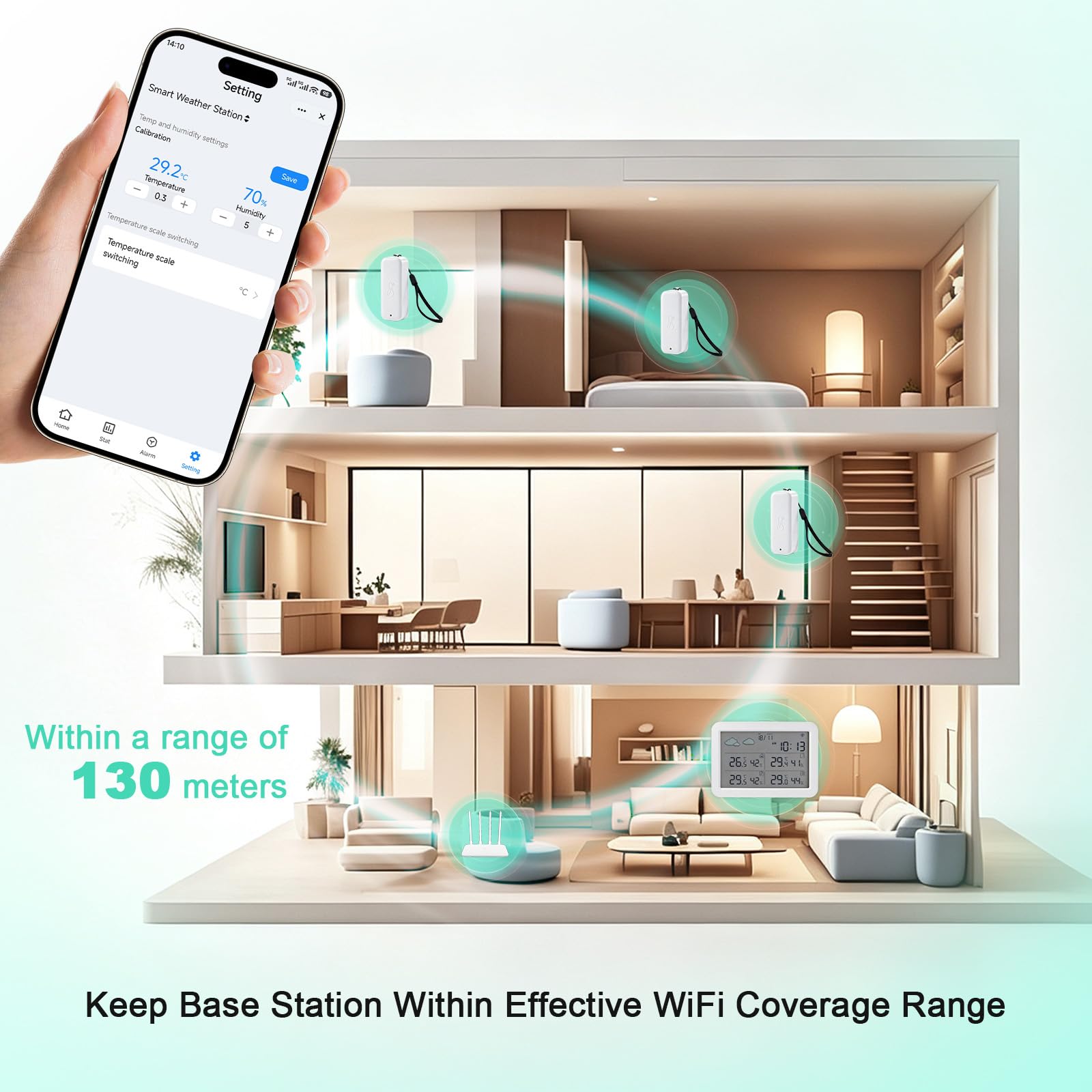 Set termoigrometro WiFi con display LCD, sensore di temperatura WiFi con 3 sensori esterni e 1 stazione base, controllo tramite app Tuya Smart Life per serra e cantina