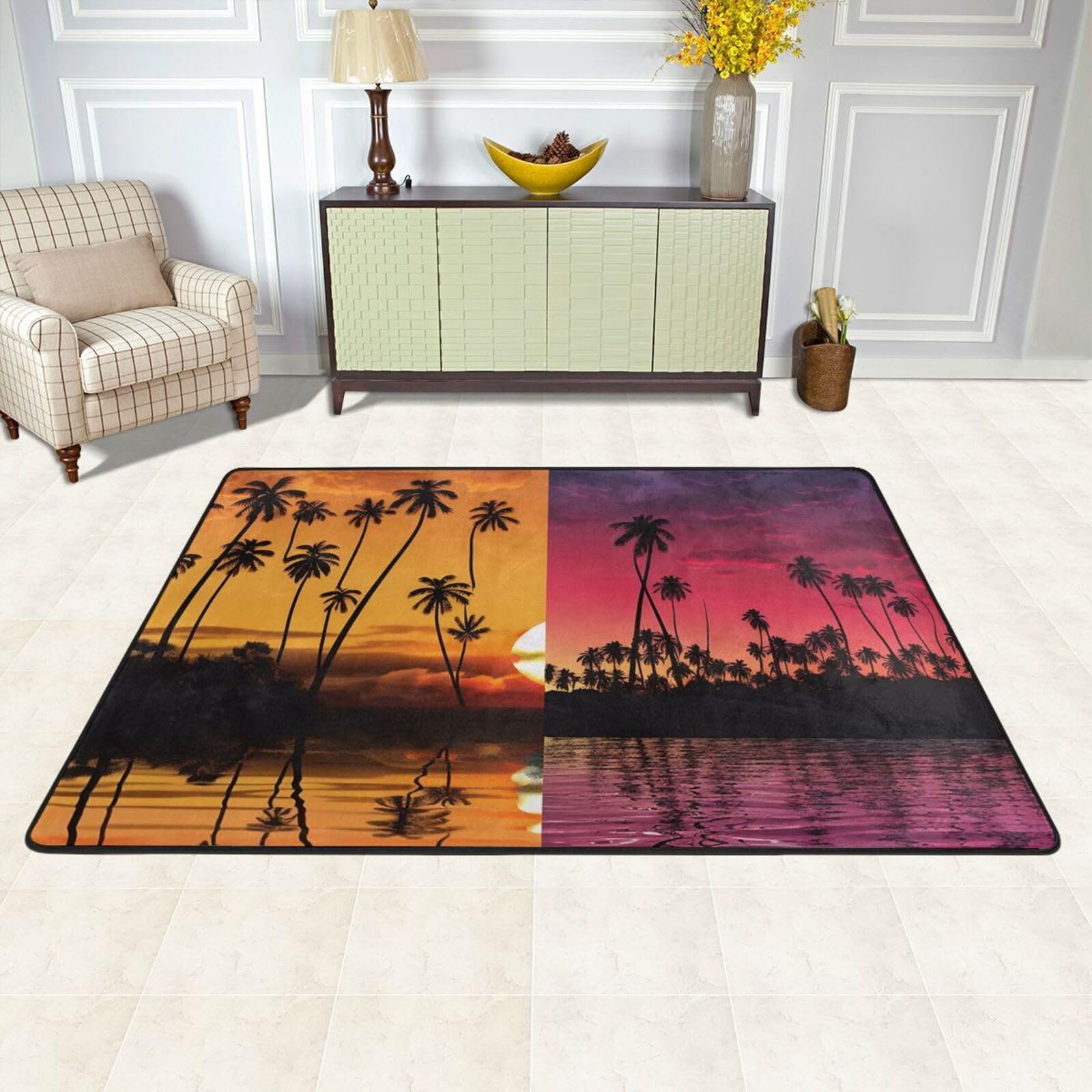 Tapis de sol absorbant 91x61 cm lavable antidérapant avec motif palmiers