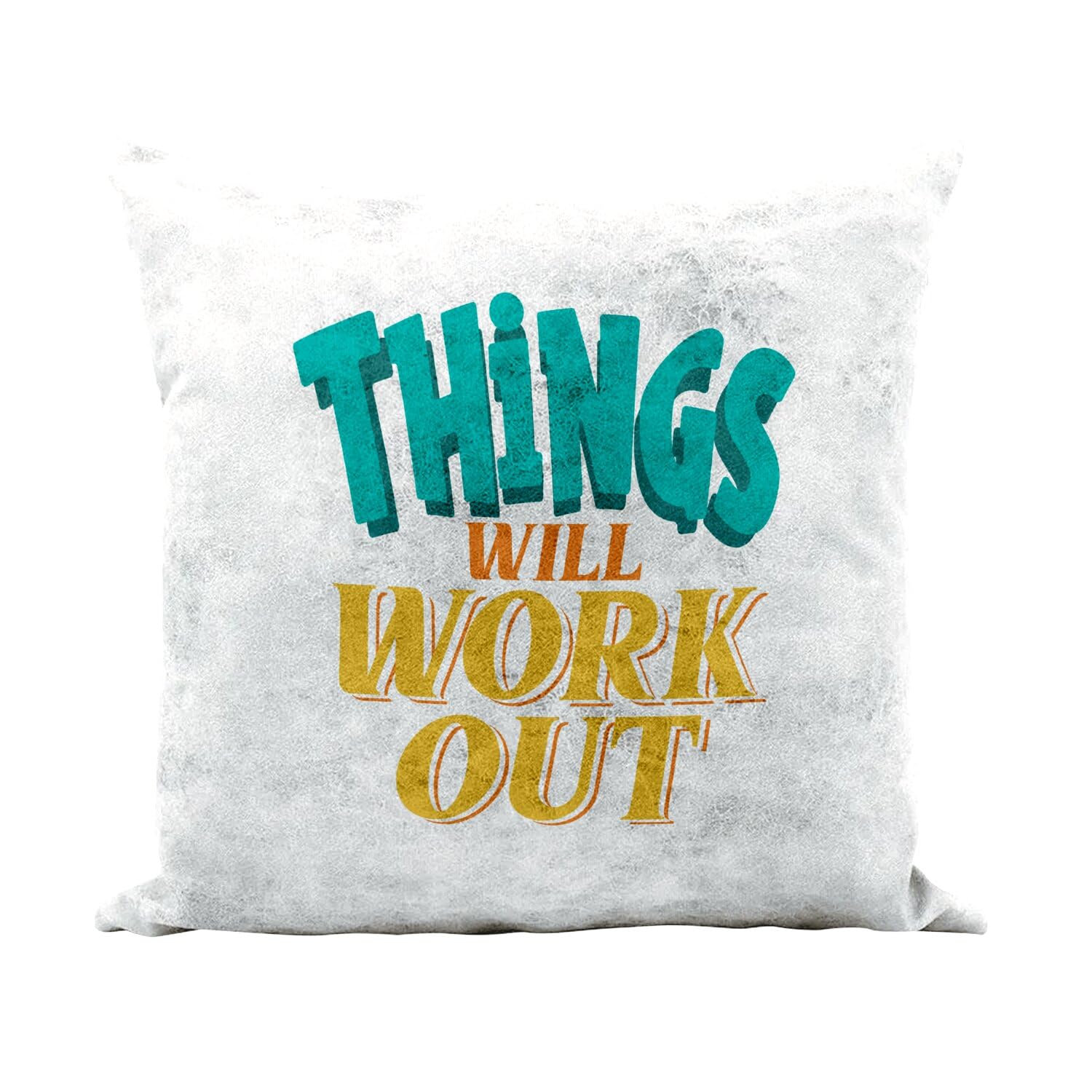 Fabulous Things Will Work Out Typography Mental Health Message Self Care Wellness Cushion 40 x 40 cm Leather Feel White with Cover and Cushion Included
