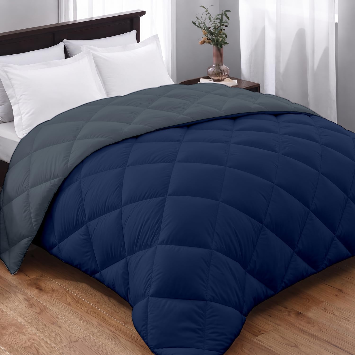 AYKA Reversible Comforter 220 GSM Microfiber Reversible AC Comforter/Blanket for Winter/Quilt/Duvets for King Size Double Bed Comforter (NavyBlue & Charcoal, Single)-picture-24
