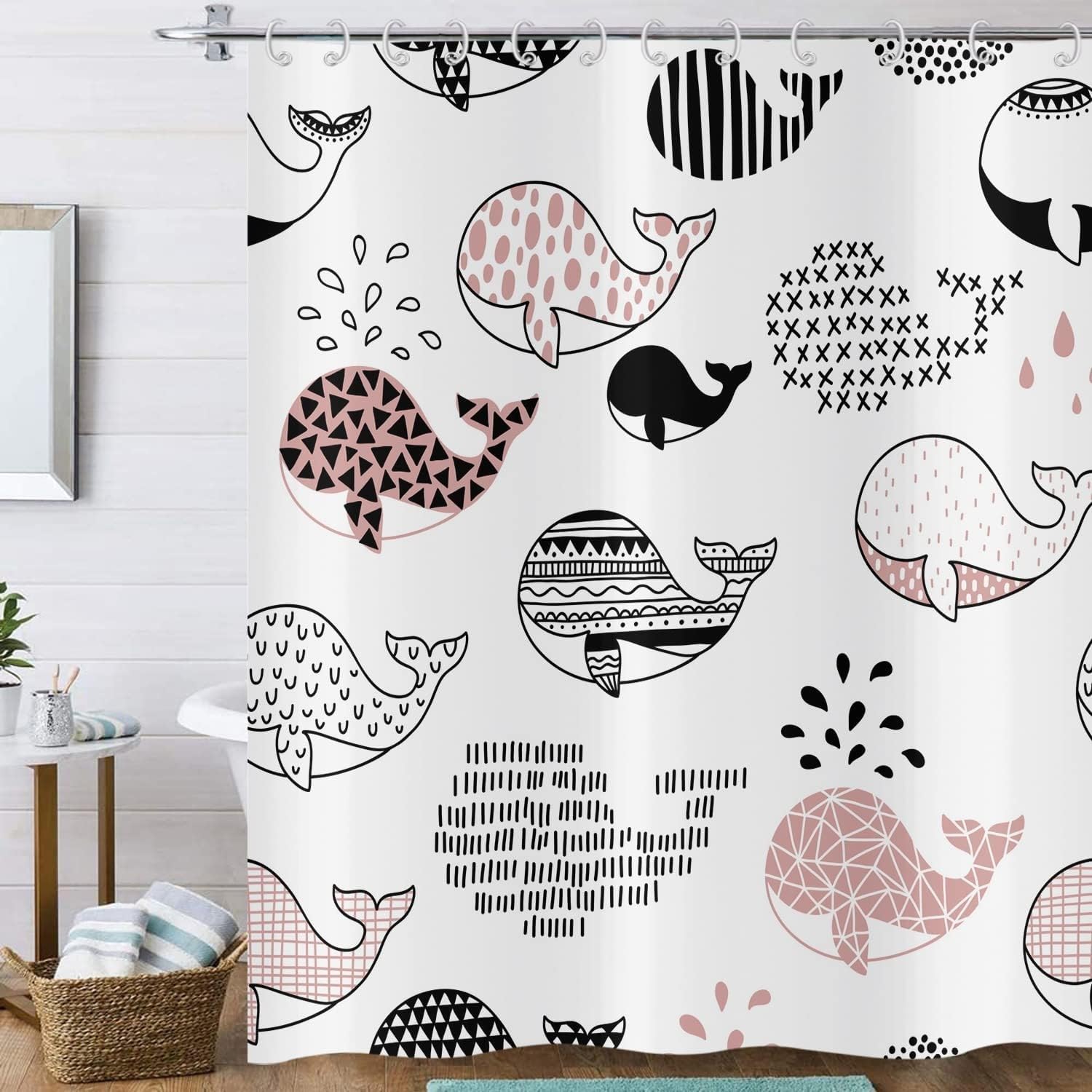 Générique Nowoczesna i prosta zasłona prysznicowa wieloryby poliester odporny na pleśń zmywalny wodoodporny materiał zasłony do wanny 240x200 cm z 12 haczykami A894
