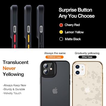 TORRAS Military Shockproof for iPhone 12 Case/iPhone 12 Pro Case, Strong Protective yet Slim Thin Translucent Hard Back with Silicone Bumper Case Guardian Series-Black