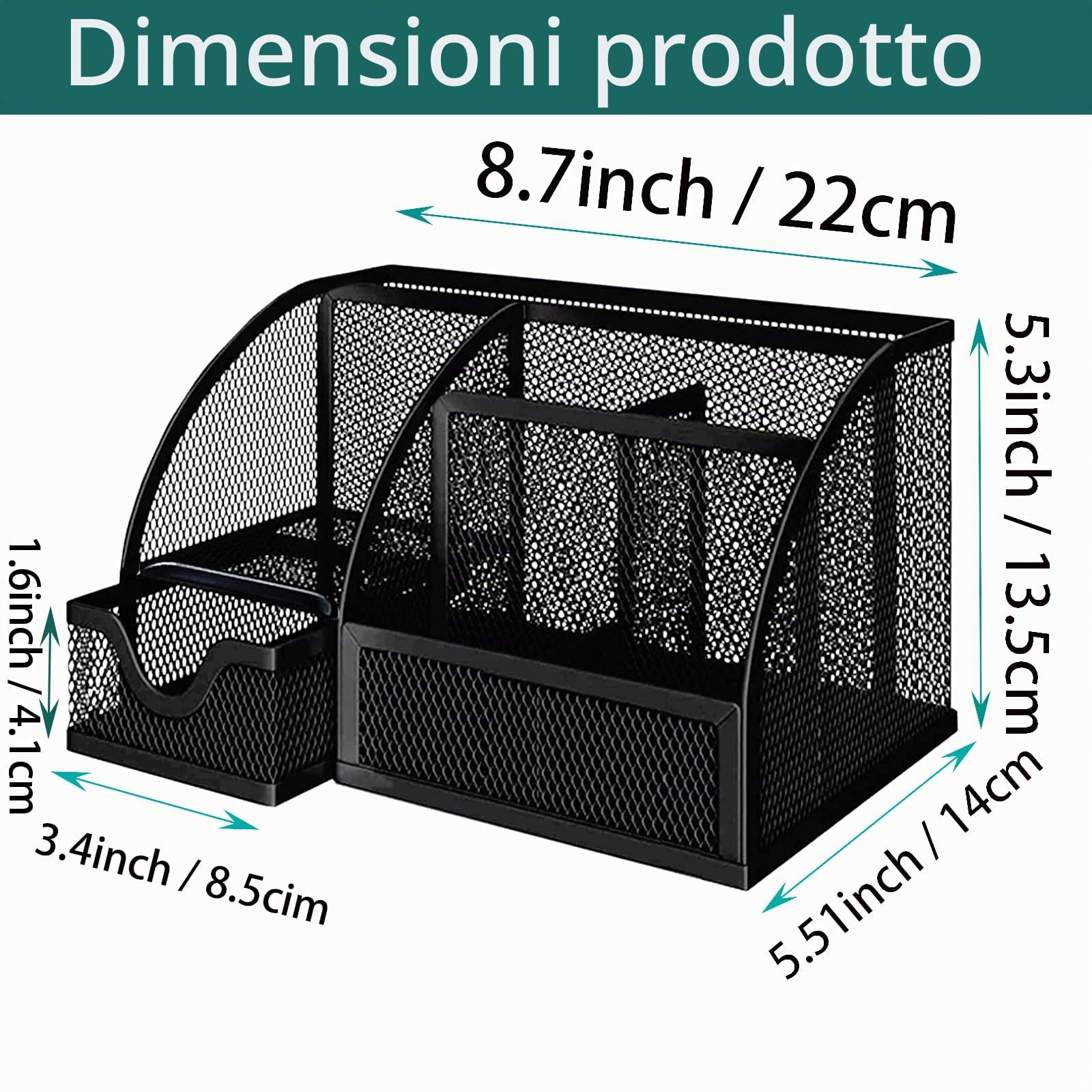 Organizer Scrivania, Portapenne da Scrivania, Portapenne in Rete Metallica Accessori Scrivania, Multifunzione Porta Penne Portaoggetti Scrivania con Cassett, per Uffici, Scuola e Casa (Nero)
