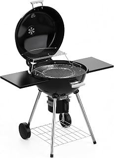 Kugelgrill Holzkohle, großer Holzkohlegrill mit Deckel, Thermometer
