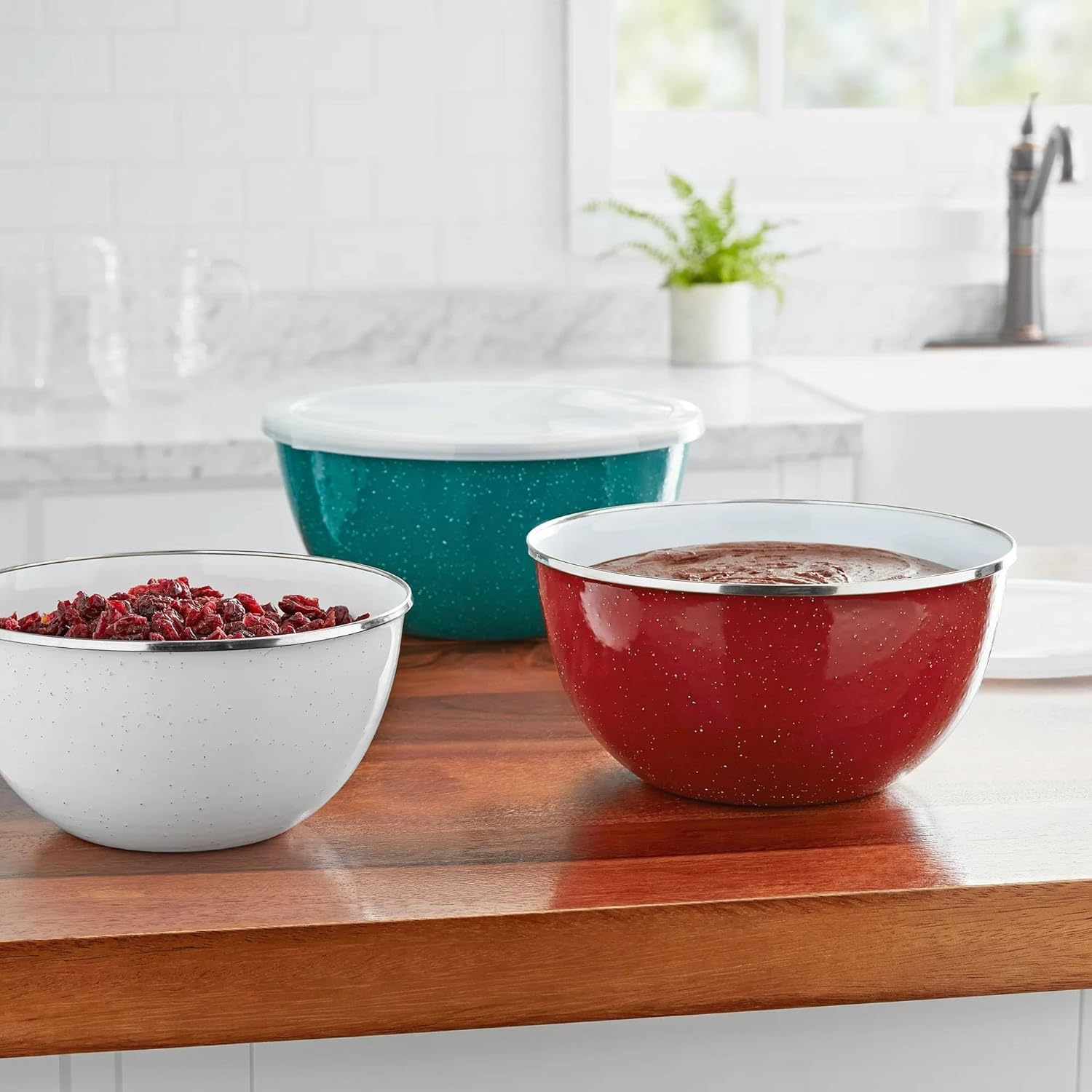 Enamel on Steel Mixing Bowls with Lids, 6-Piece Nesting Bowl Set, Multiple Sizes (color scheme 1)