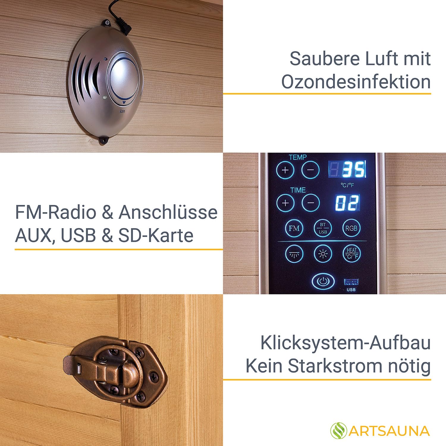 Artsauna Infrarotkabine Nyborg S120K Keramikstrahler & Hemlockholz, 2 Personen, 120 x 105 x 190 cm, LED Farblicht & Glastür, Infrarotsauna Sauna