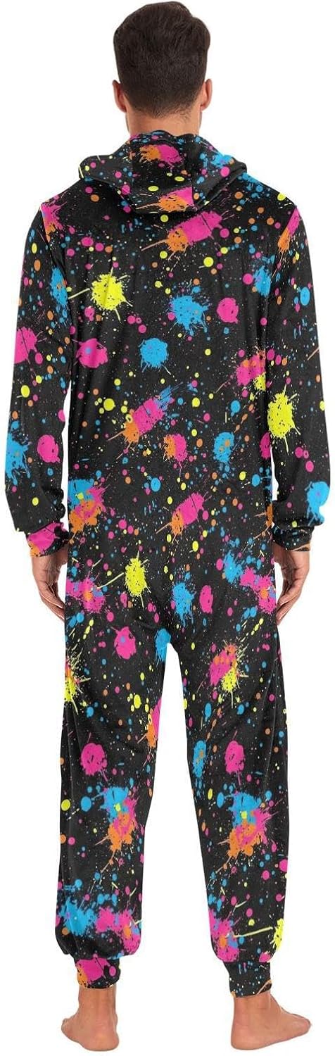 ZZKKO Colorful Polka Dot Splash Adult Onesie Pajamas for Women Men Cozy One Piece Pajamas Costume Zip-Up Hooded S-XL