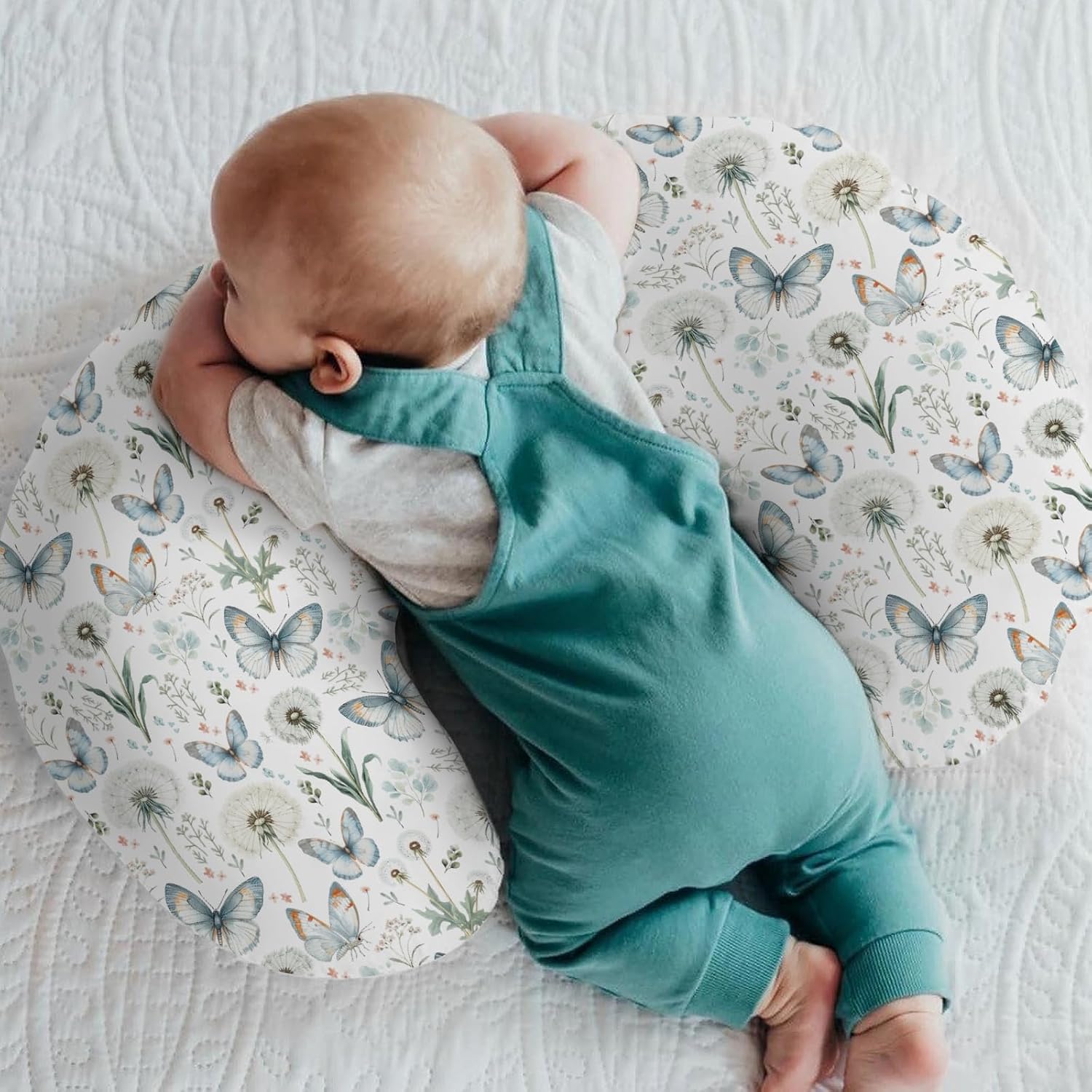 Watercolor Butterflies Floral Nursing Pillow Covers for Boy Girl Vintage Butterflies Spring Wildflowers Nursery Feeding Pillowcase for Breastfeeding Pillows Soft Stretchy Cover for Newborn Infant