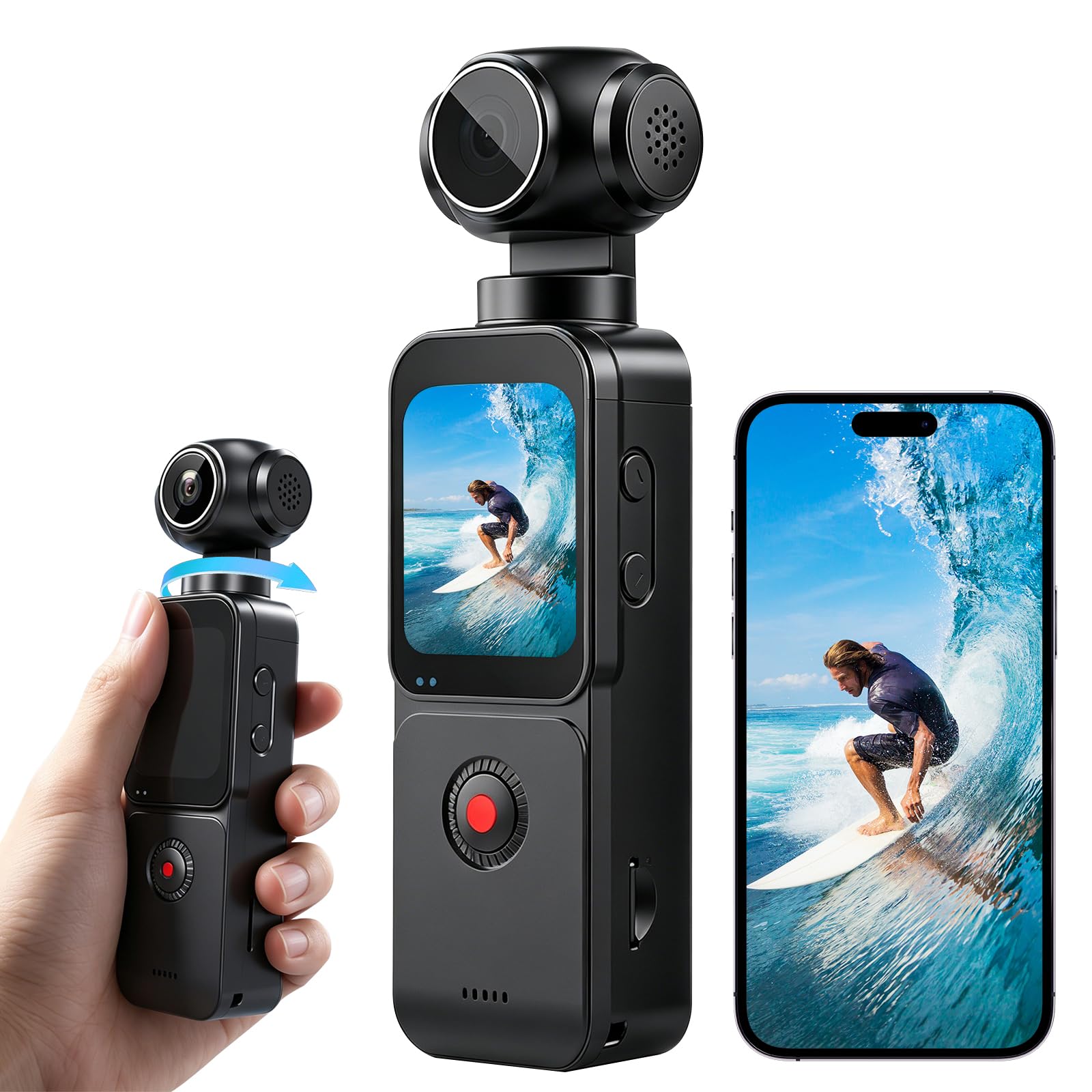 OBEST Sports Camera 4K Mini Vlog Camera, Cámara de acción portátil con rastreo Facial, Pantalla táctil de 1,69 Pulgadas, ELS Anti Shake, Apto para Deportes al Aire Libre, Conducir, Viajar, Vlog