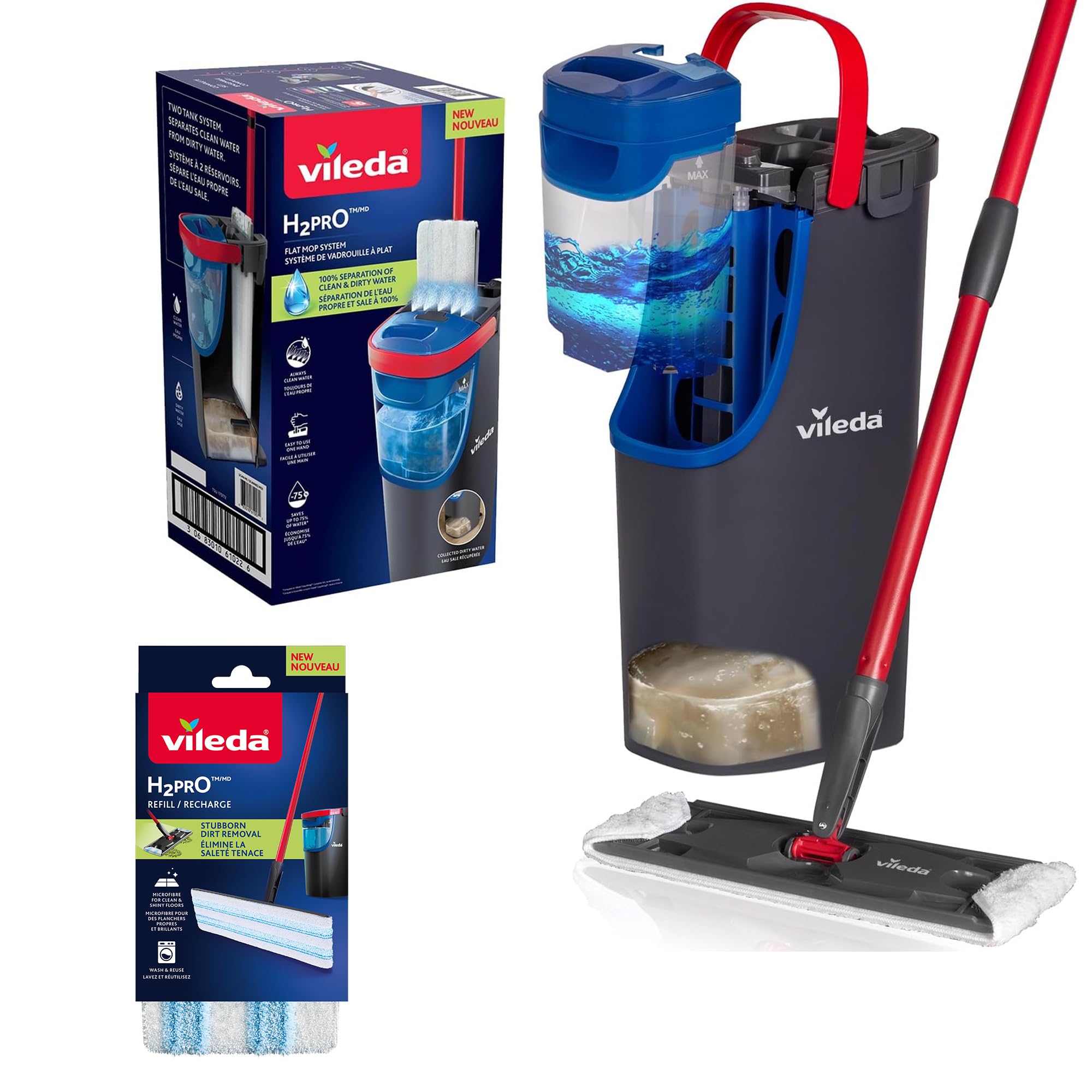 Vileda Zestaw 2 produkty H2 PrO wkład do mopa + H2 PrO system mopa podłogowego