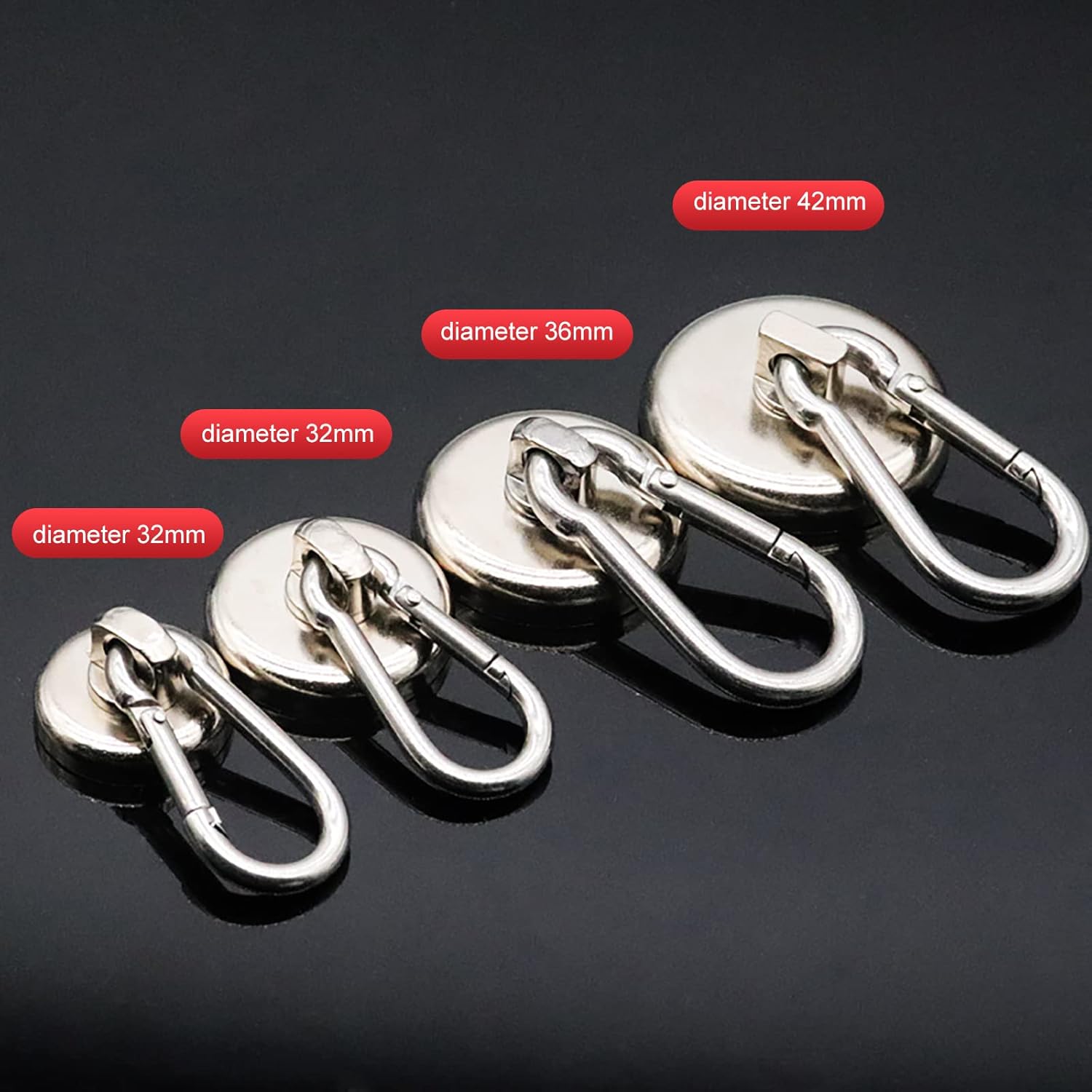Carabiner Magnetic Hooks 143LBS Neodymium Magnet with Swiveling Carabiner Magnet Snap Hook for Indoor Outdoor Hanging Bagnet Grill Kitchen Purse,32