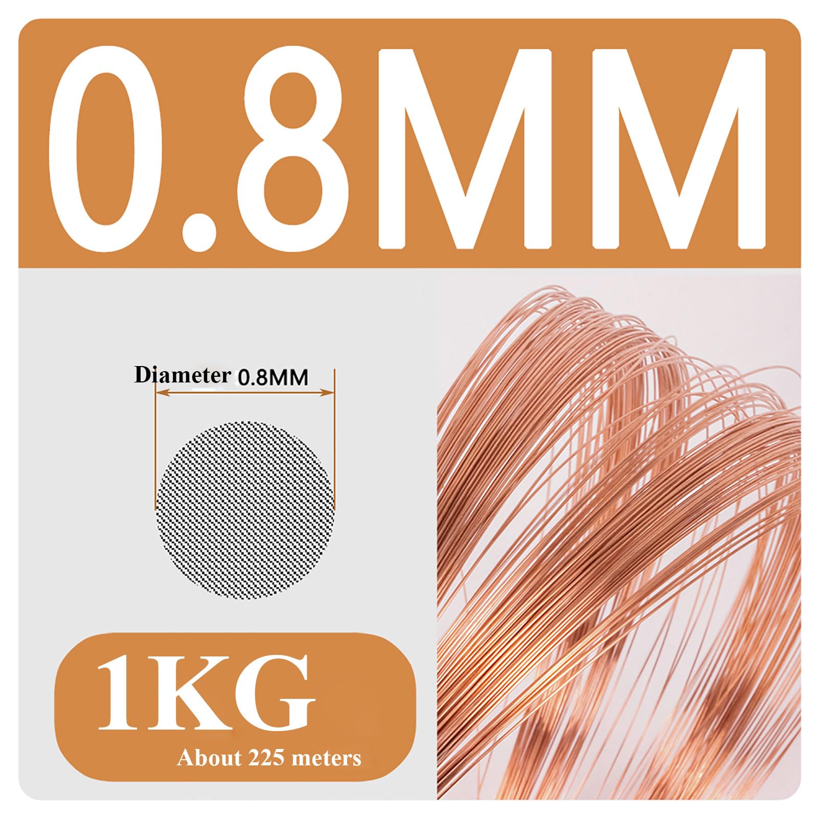 COYOUCO Soft Copper Wire, 0.8/1/1.2Mm Diameter, 1Kg Weight, Bare Solid Copper Wire for Crafting, Jewelry, Electrical, Industry,0.8mm*1kg